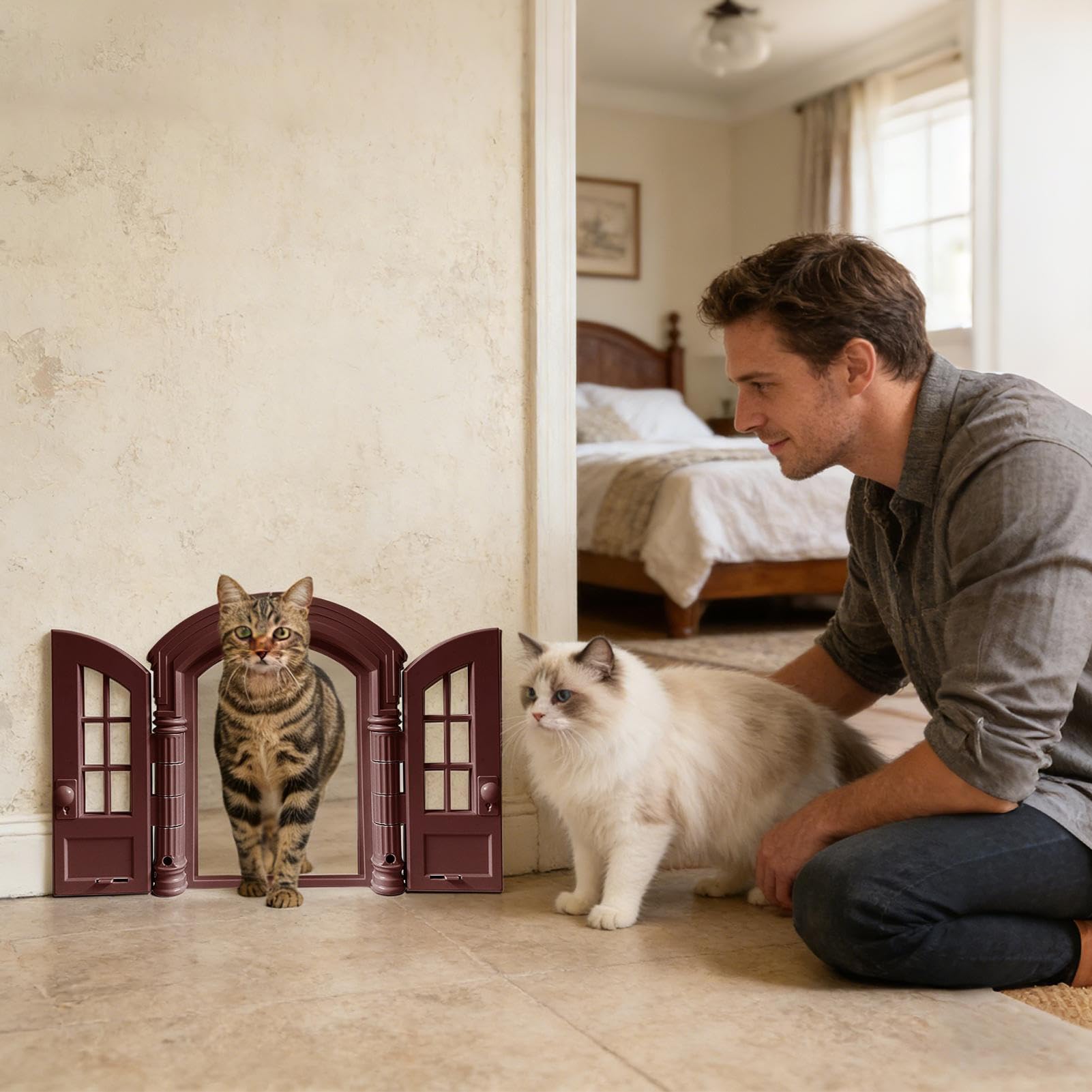 Katzenklappe für die Wand | Im französischen Retro-Design mit Einer abschließbaren Funktion - Katzendurchgang für Türen | Für Garage, Haus, Herrenhaus, Ecke, Türöffnung, Zuhause und