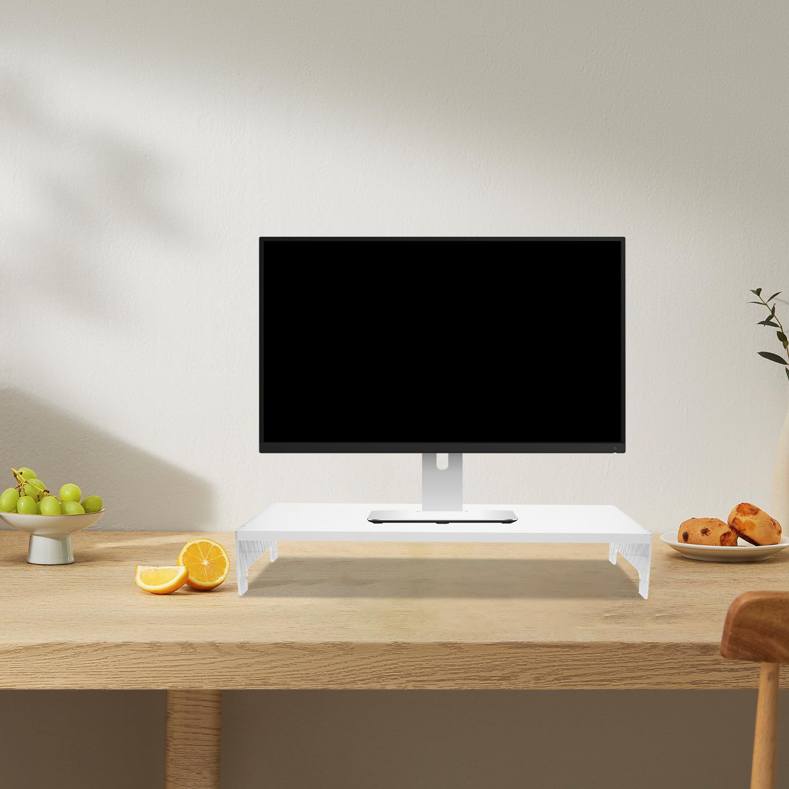 Supporto per Laptop e Monitor da Scrivania in Acrilico e Legno, Resistente alla Deformazione, Salvaspazio per Ufficio e Casa