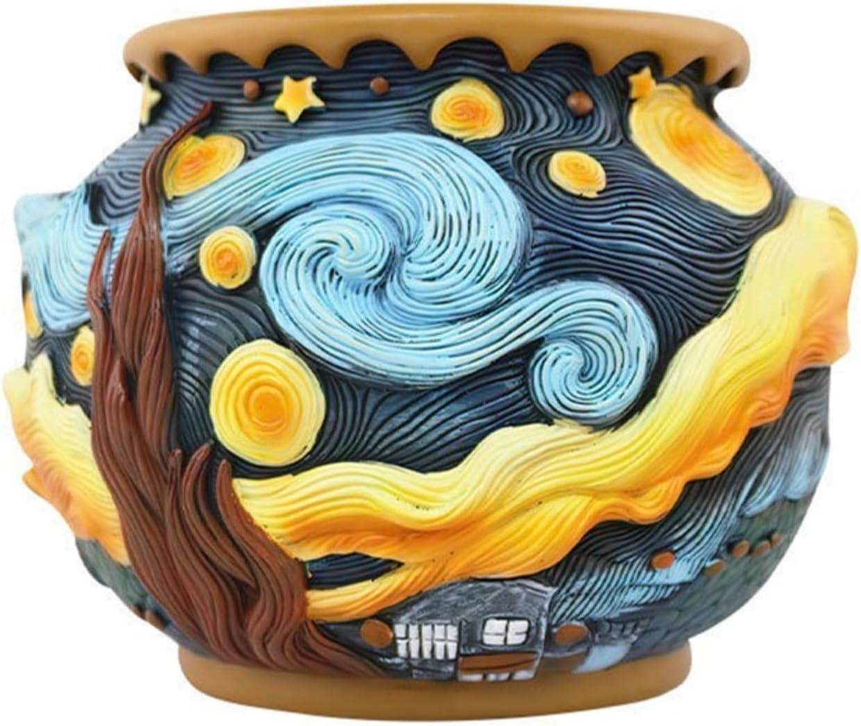 Starry Night Flower Pot – Fancy Theme Planter for Indoor & Outdoor Plants, Hand-Painted Plant Pot with Drainage Hole, Pretty Pot for Artificial or Real Plants, 6.8" Wide