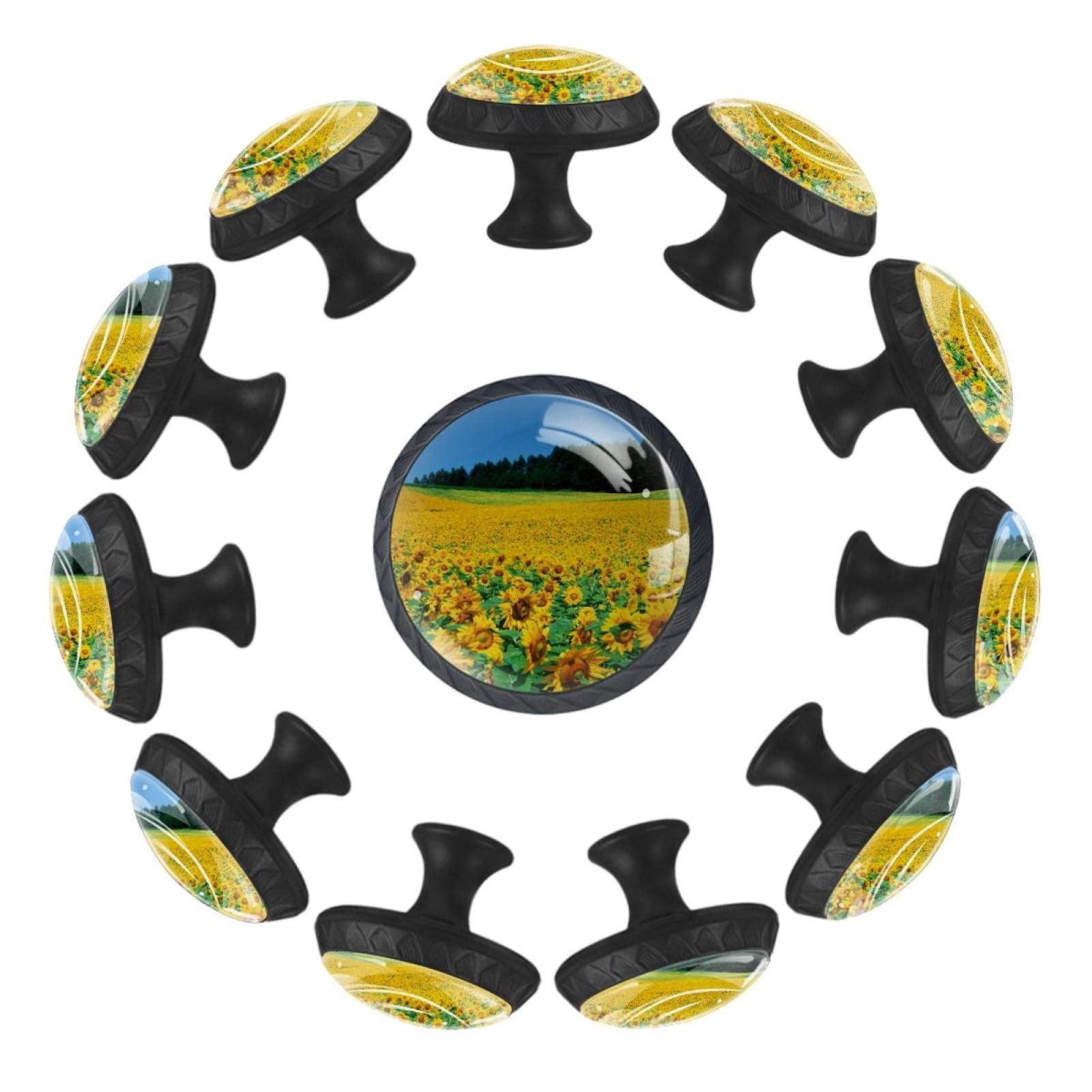 Boutons de tiroir 35 mm ronds à motif tournesol champêtre pour meuble de maison