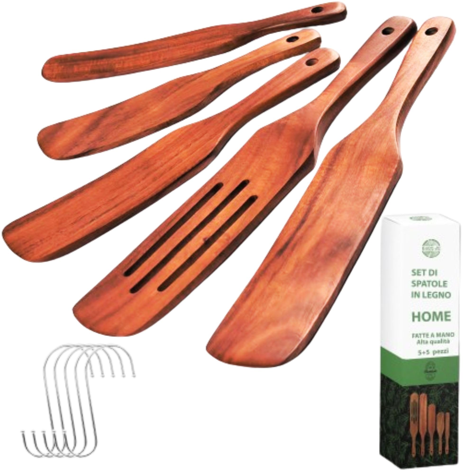 Set 4 Spatole In Legno Di Teak - Utensili Cucina Naturali, Antigraffio, Con Foro Per Appendere - Foto 10