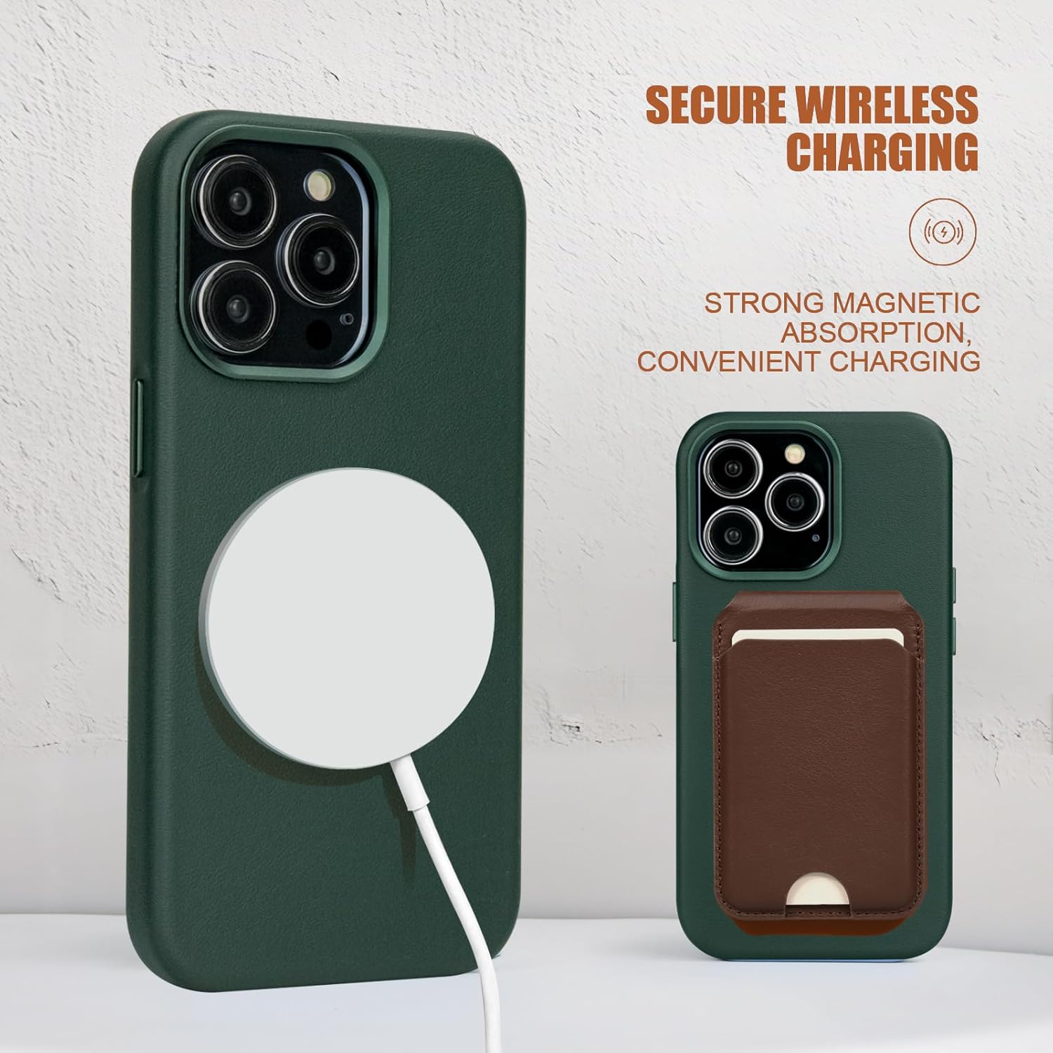 Genuine Leather for iPhone 14 Pro Case|Full Grain Leather|Compatible with MagSafe and Wireless Charging|Metal Buttons Camera Bezel|Slim Fit-Drop and Scratch Resistant (Green) - Image 5