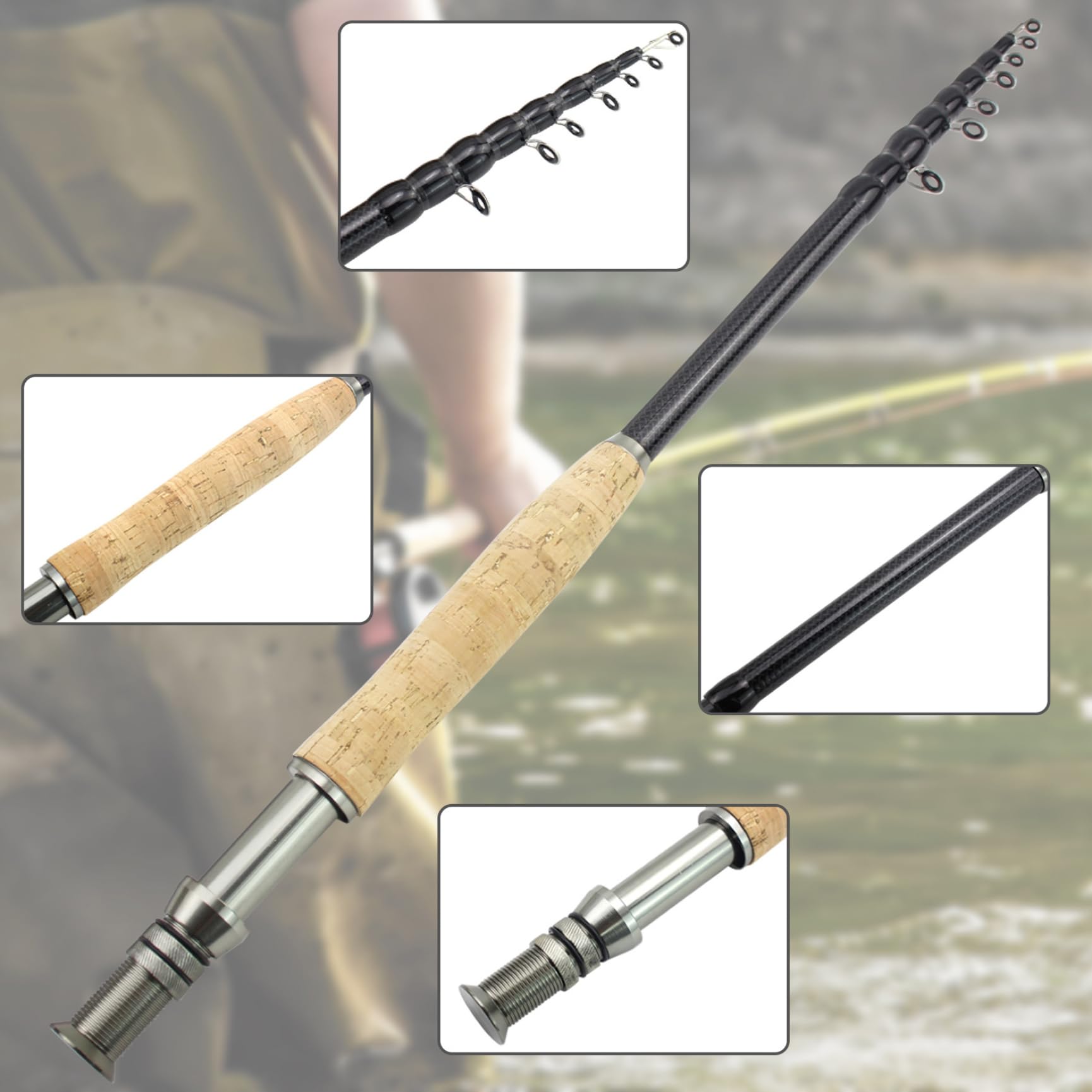 Canne à pêche télescopique de 7, 9 Pieds, Canne à pêche la Mouche en Carbone Portable et légère avec poignée Souple pour Accessoires d'extérieur télescopique