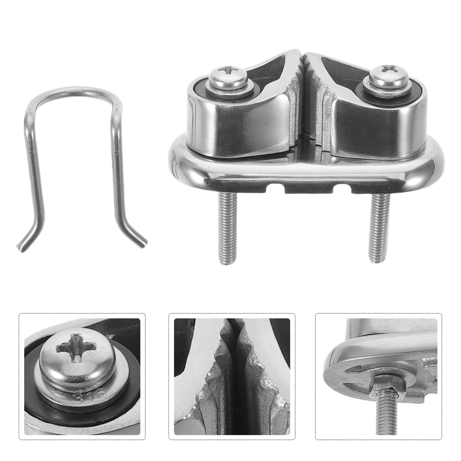 Cabilock Taquet Coinceur de Kayak en Acier Inoxydable avec Pince de Cordage Argenté, Installation Facile et Sécurité Renforcée pour Cordages de Voile et Kayak