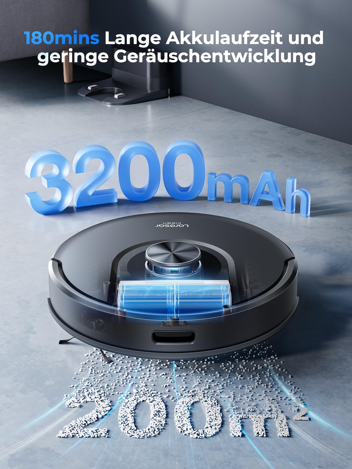 Laresar Clean 8000Pa Saugroboter mit Wischfunktion, 3 in 1 Staubsauger Roboter mit Laser Navigation, Roboterstaubsauger mit APP Steuerung 180 Min Laufzeit, Ideal für Tierhaare, Teppiche und Hartböden
