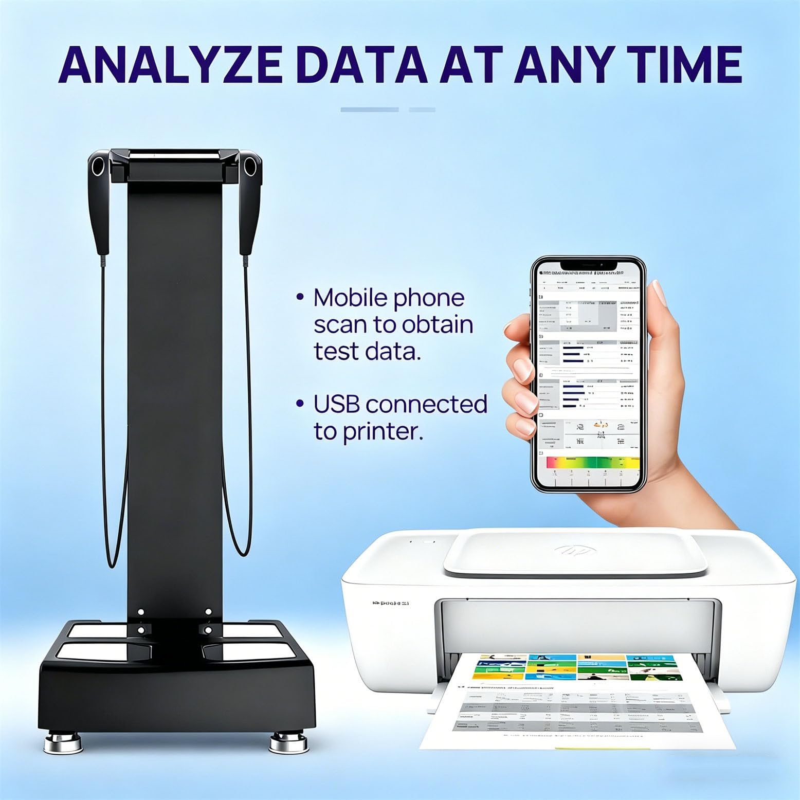 Analizzatore di Composizione corporea Commerciale per Palestra e casa, analizzatore per la Salute del Corpo, impedenza bioelettrica, Stampa Wireless Black