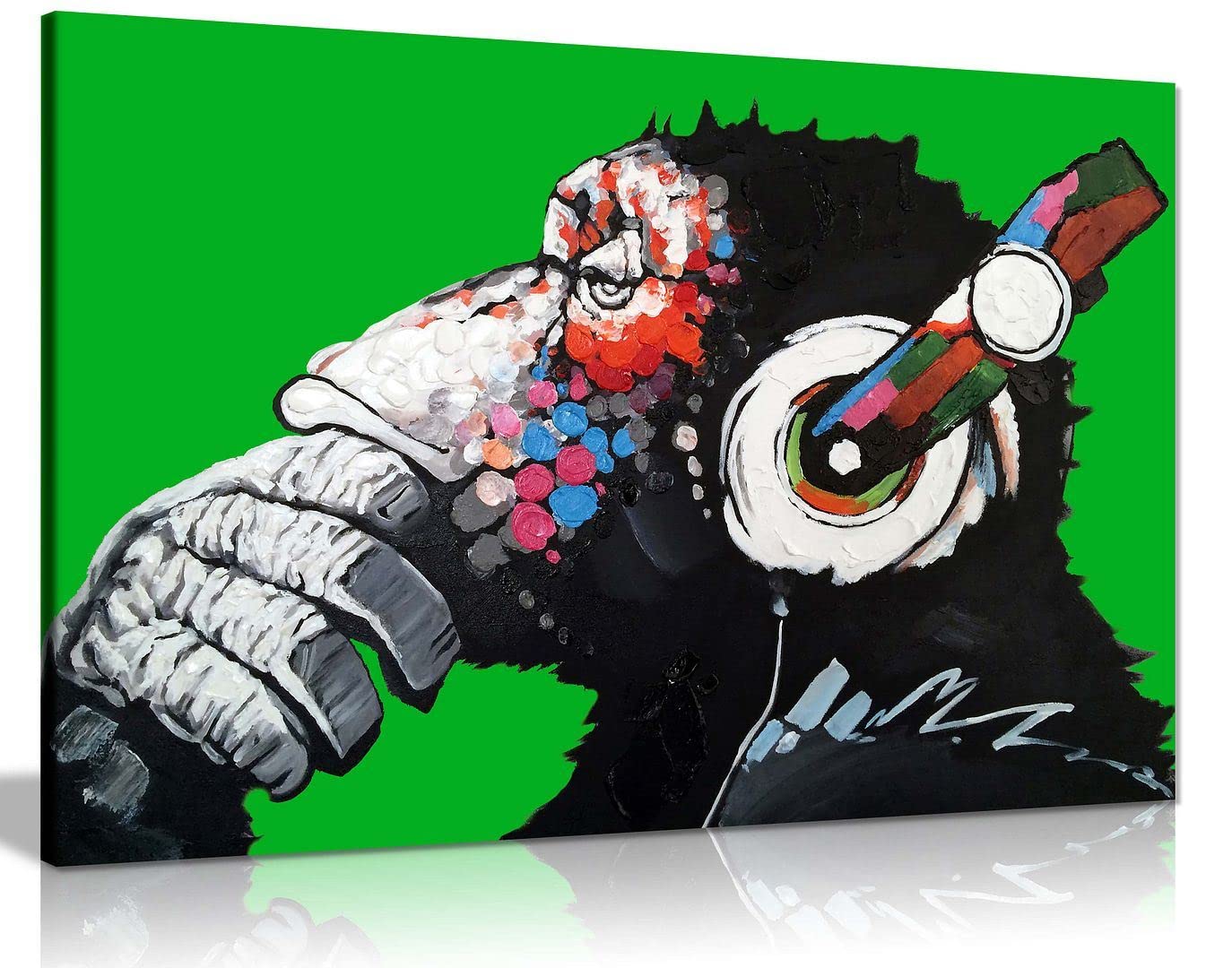 Cool Ape with DJ Heaphones Canvas Wall Art Picture Print Home Decor Green 91x61cm (36x24in)