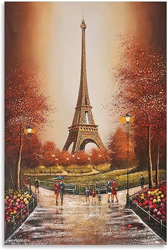 Arte de la Torre Eiffel, paisaje urbano de París al atardecer, póster de Francia, hermoso paisaje urbano famoso, impresiones artísticas de pared