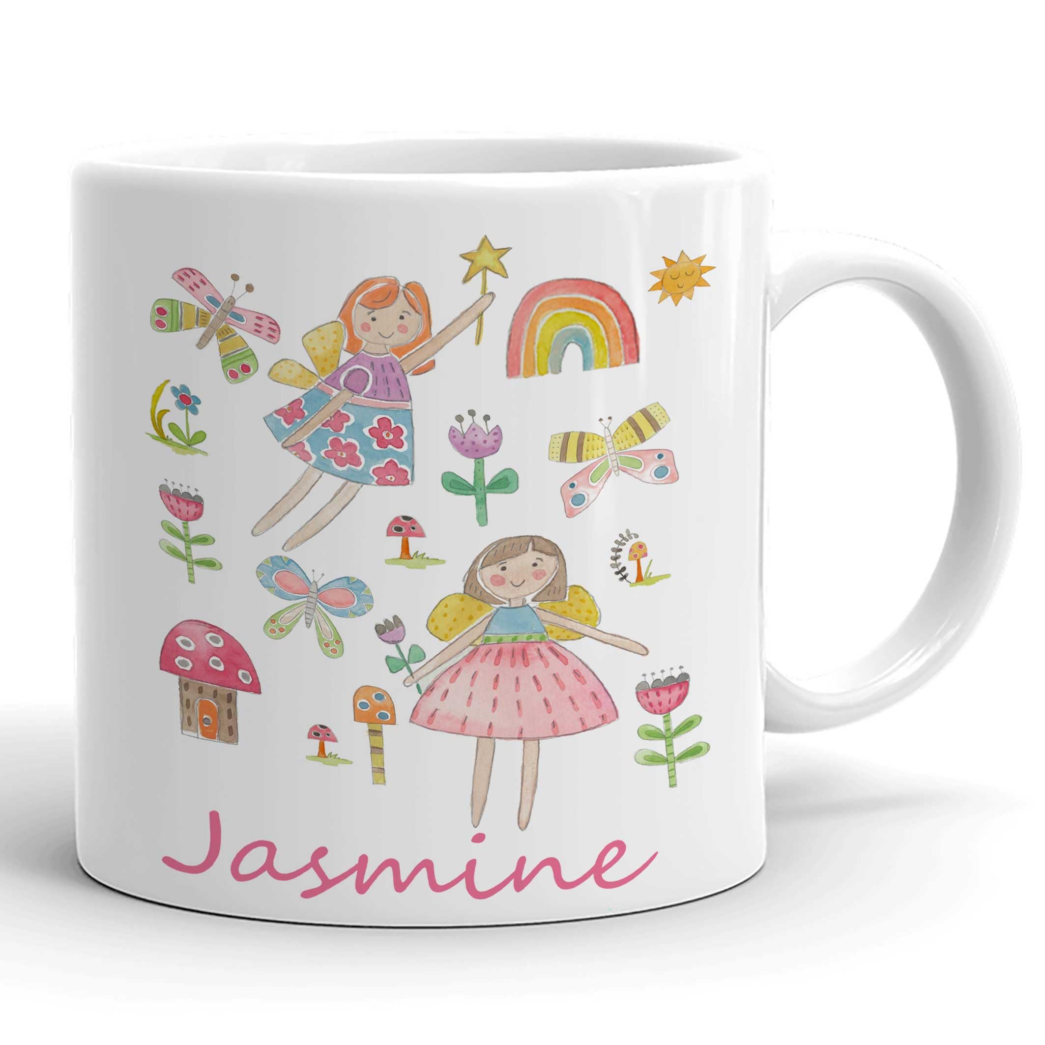 Tigerlilyprints Personalised Kids Plastic Mug with Name – Girls Unbreakable Beaker Cup 9cm – Custom Toddler Drinking Mug – Birthday, Easter Gift, Outdoor Cup for Children (Fairy Garden)