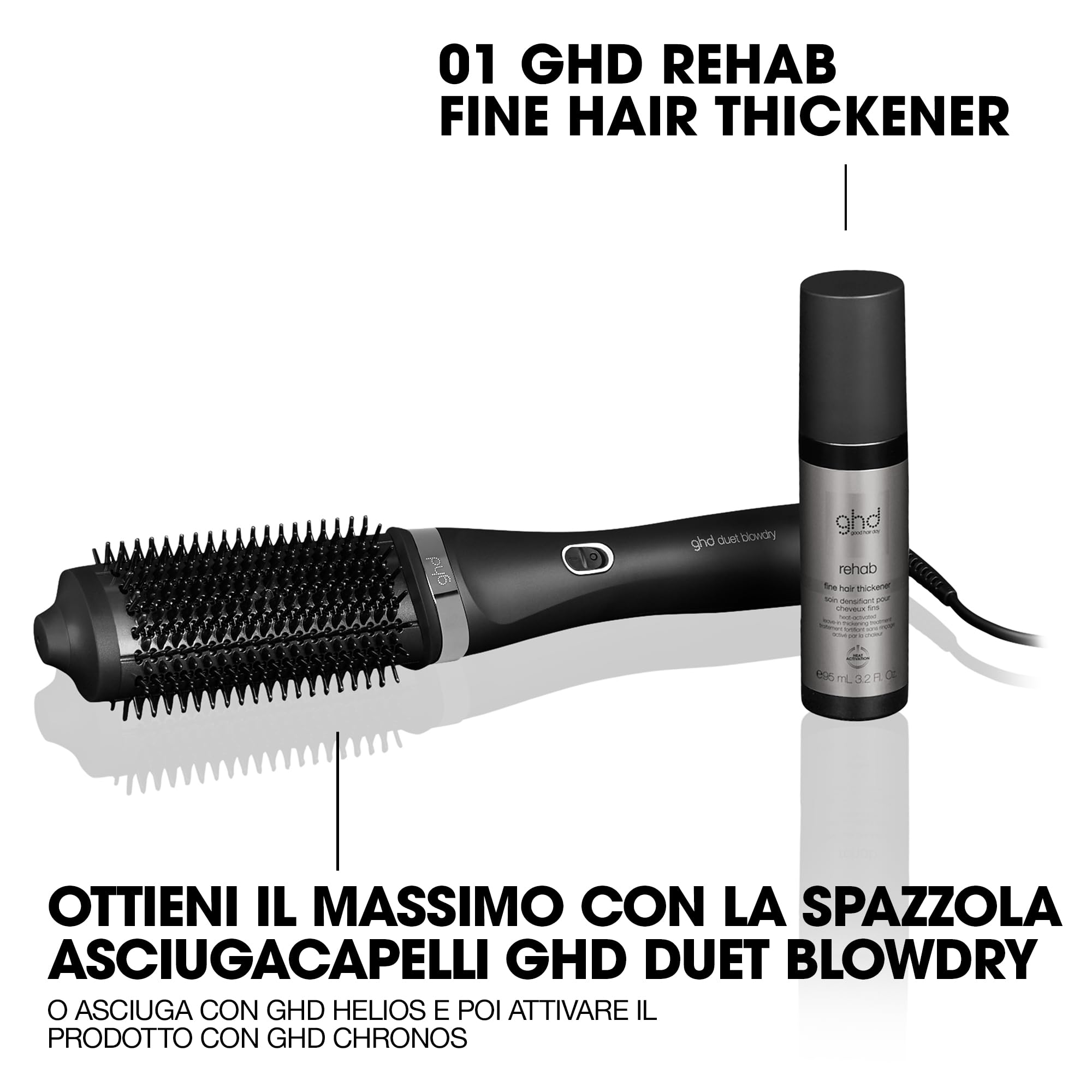 ghd Rehab Fine Hair Thickener, Trattamento senza risciacquo attivato dal calore, Ispessiente, 95 ml
