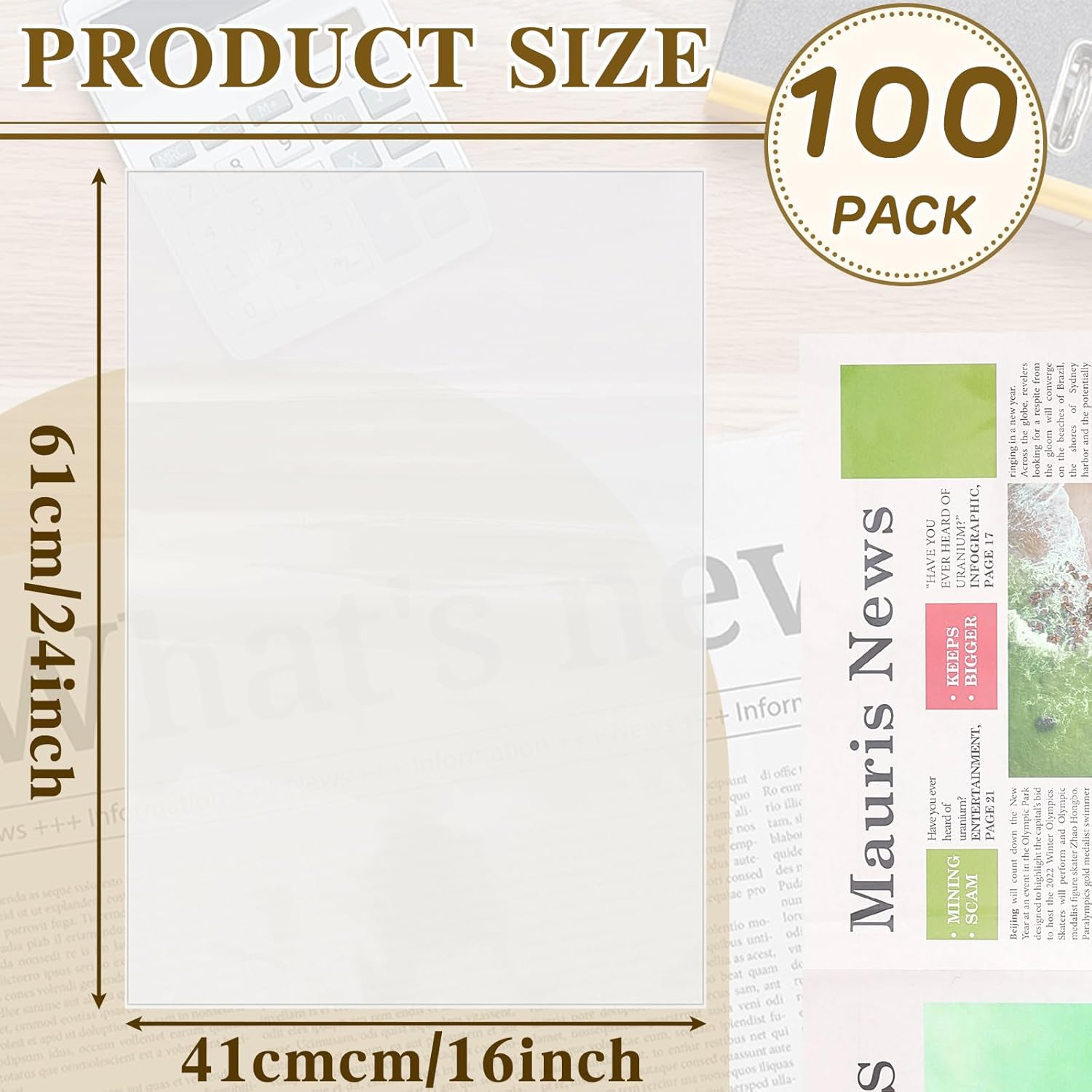 Seajan 100 Pcs 24 x 16 Inch Clear Newspaper Bags Plastic Bags Plastic Sleeves for Artwork Magazine Protector Sleeves Newspaper Packaging Photo Preservation
