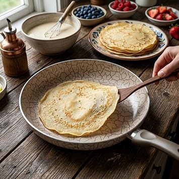 Papilla Maxi Tava - İç ve Dış Beyaz Bronz Magma (Kırçıllı) Yanmaz Yapışmaz Aile Boyu Pişirme Tavası 30 cm ve 26 cm (26 CM)