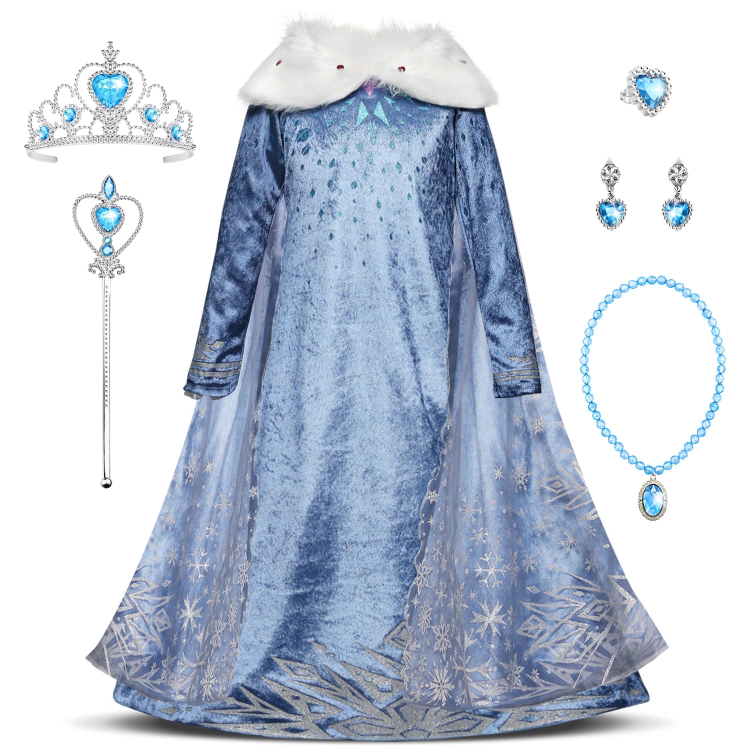 YOSICIL Cosplay Ragazze Vestito da Principessa Elsa con Mantello Vestito da Frozen Maniche Lunghe Costume Dolce Costume esta Cerimonia Halloween Natale 3-9 Anni
