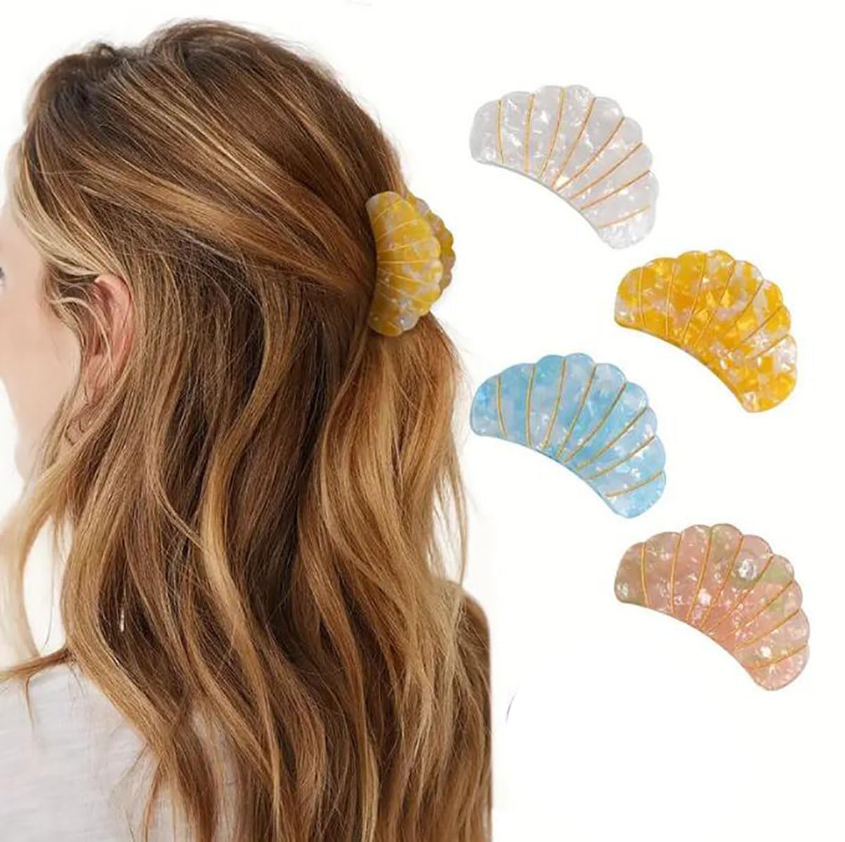 Suoirblss Women Shell Jaw Clip Hair Claw Clip Clamps Resin Hair Clips Marble Pattern Hairpins Hair Accessories Styling Hairdressing (Pink) - Image 3