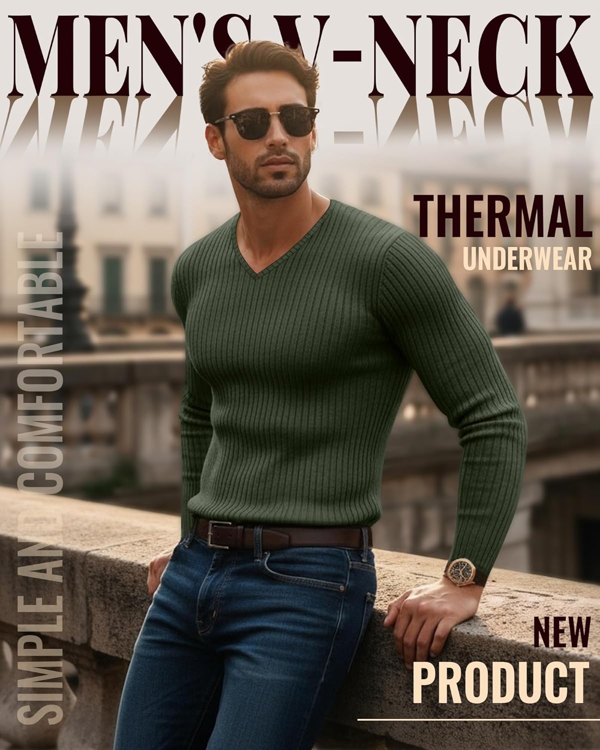 Neer 4 Pack Men's Thermal Cotton Long Sleeve Shirts Ribbed V Neck Tops Fall Winter Stretchy Slim Undershirt Base Layer - Image 2