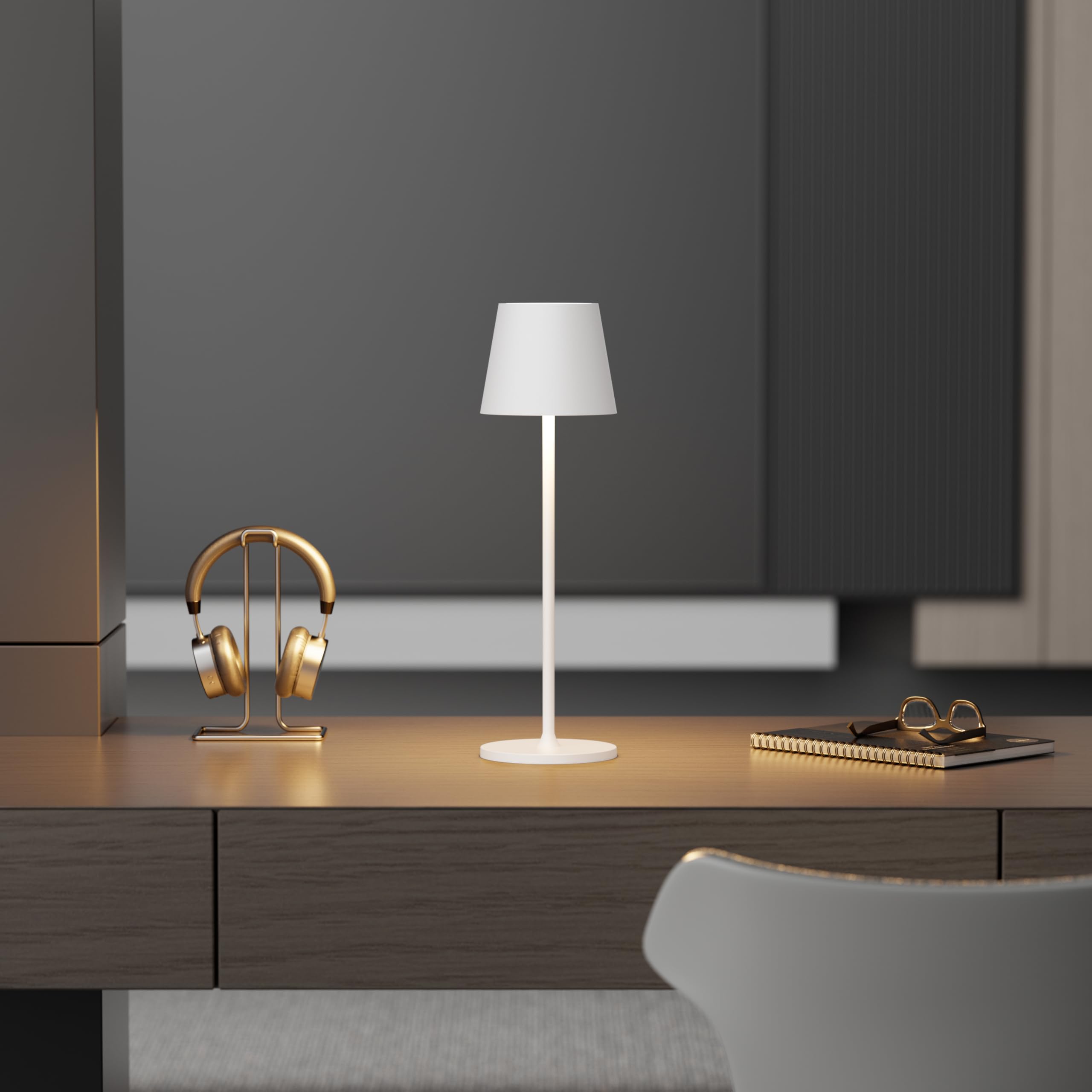 Lampada da tavolo ricaricabile a LED, 2 pezzi, 3000 K, lampada da tavolo dimmerabile, IP54 regolabile in altezza per uso interno ed esterno, bianco