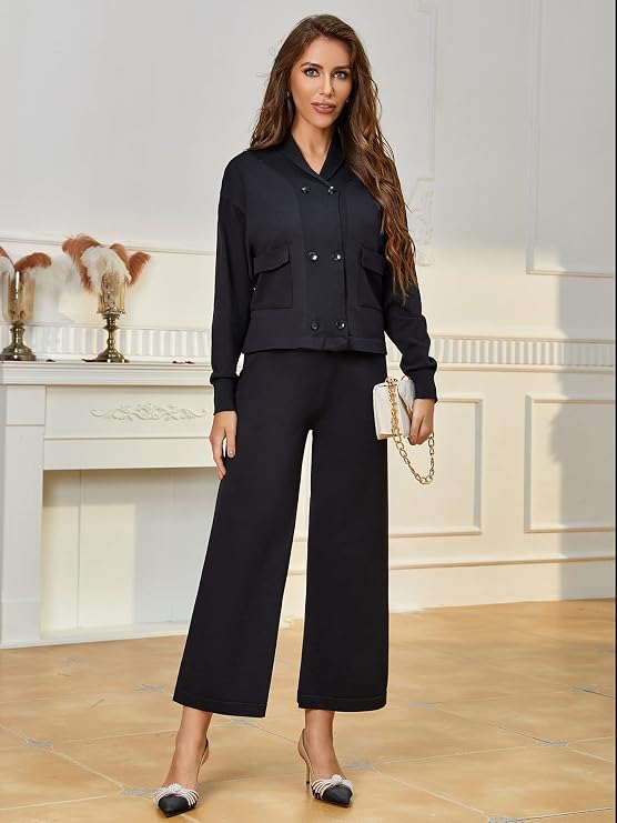 Richie House Women's 2 Piece Sweatsuits Long Sleeve Knit Sweater Wide Leg Pants Outfits RHW4072