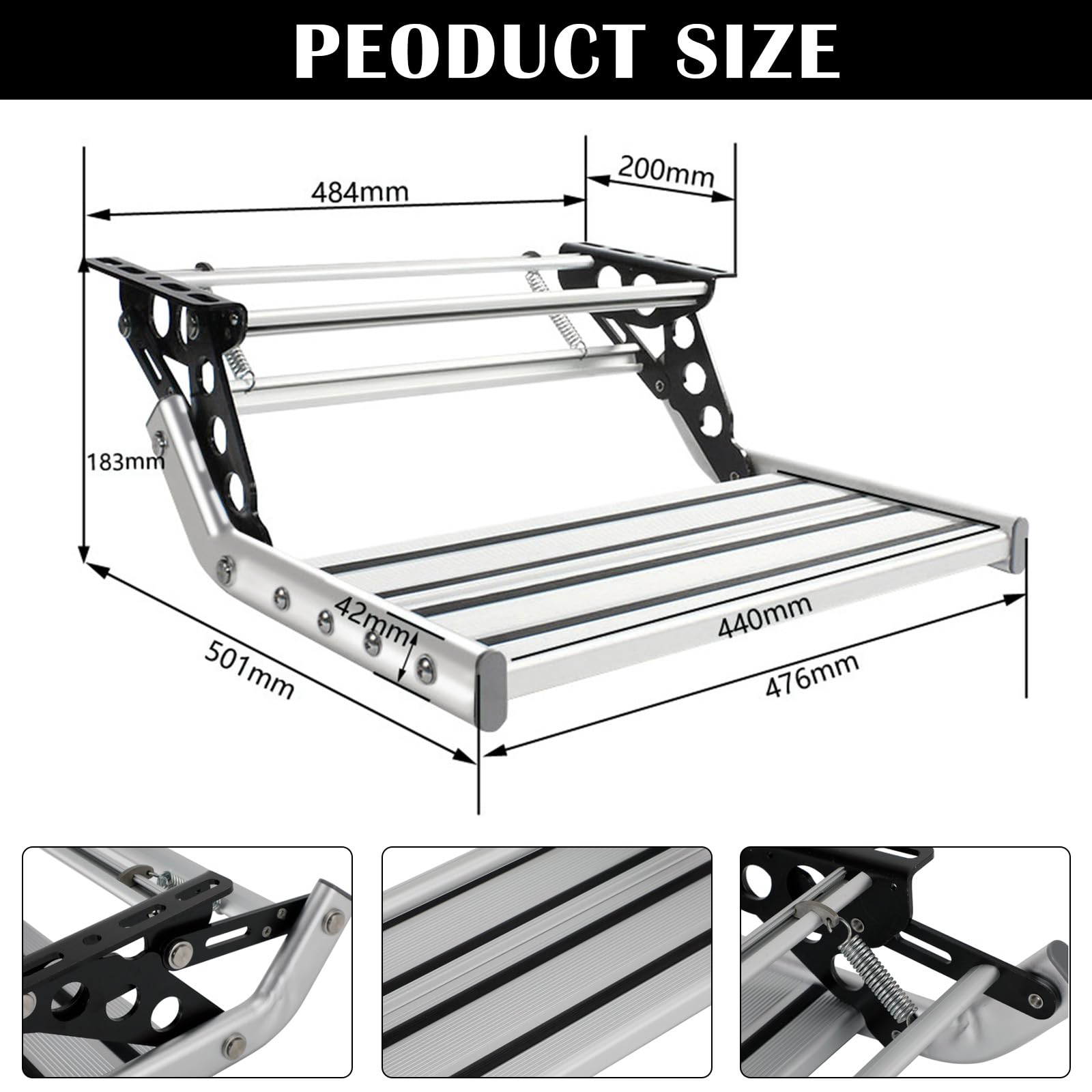Escalón Para Autocaravana, Escalera De Un Solo Escalón Plegable Manual De Aleación De Aluminio Extensible 50,1 X 47,6 X 18,3cm Pedal Antideslizante Para Autocaravana Rv Remolque De Viaje Caravana