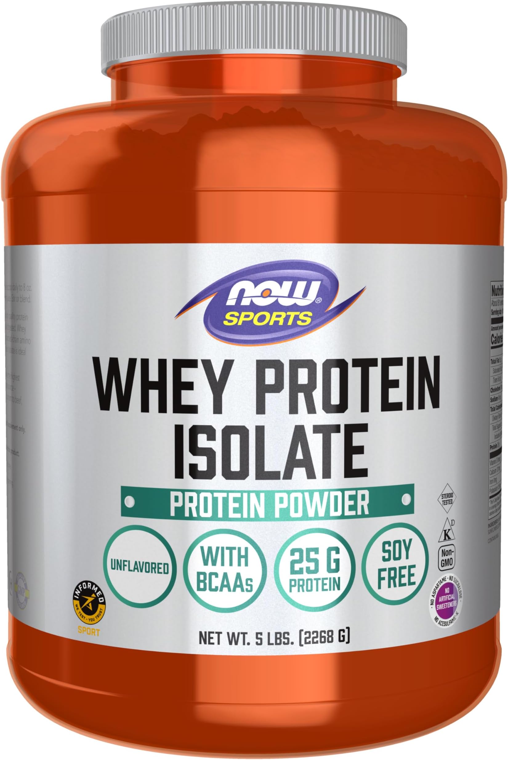 Sports Nutrition, Whey Protein Isolate, 25 g With BCAAs, Unflavored Powder, 5-Pound