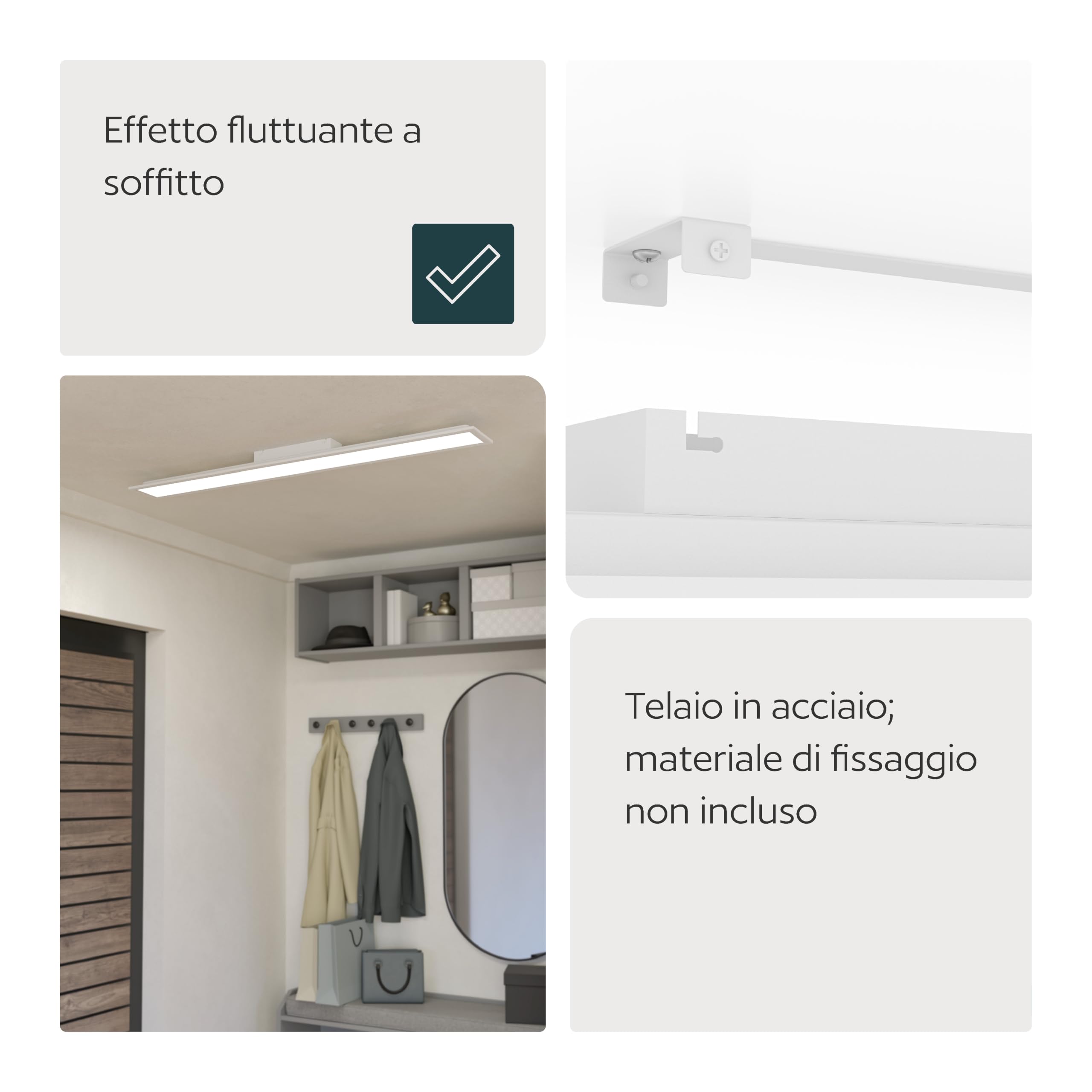 Eglo Pannello a LED Moradillo, lampada da soffitto piatta in metallo bianco