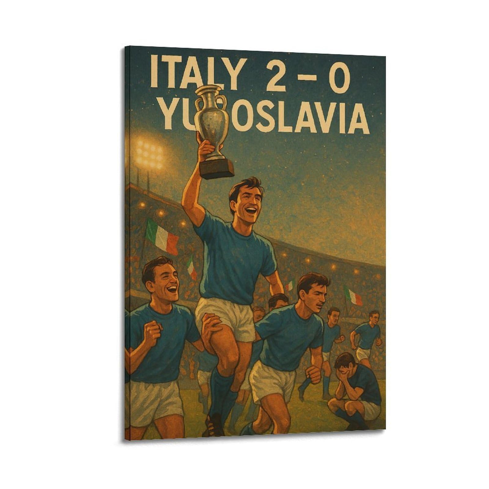 ZlXXYZ Poster su tela per decorazione moderna per famiglia e ufficio, poster su tela, personaggio retrò della squadra di calcio italiana che celebra il campionato con trofeo, 40 x 60 cm, stile cornice