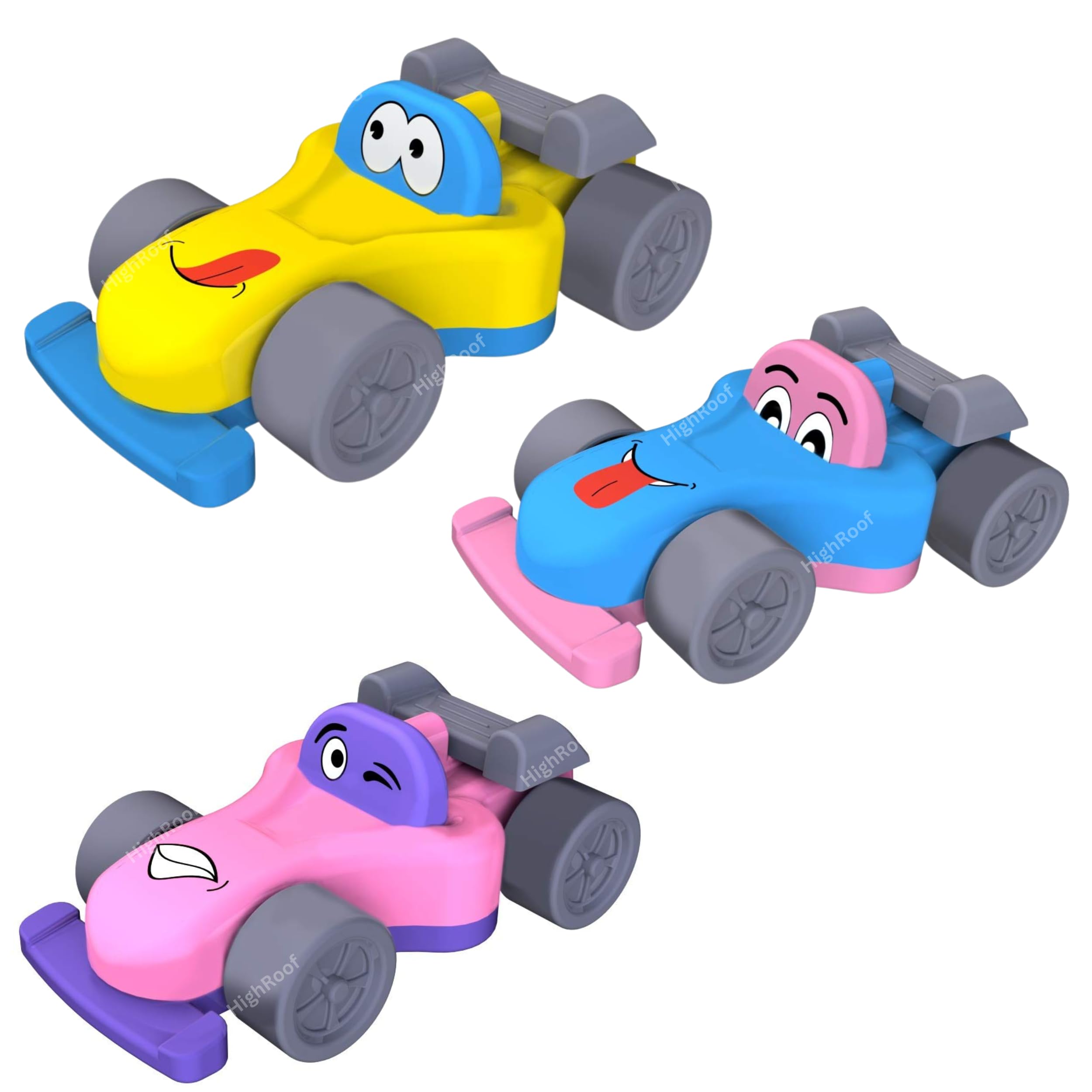 HighRoof Unbreakable Cartoon Car Free Wheel Push and Go Toy Play Set for Kids (Color May Vary, Pack of 1 Pcs)