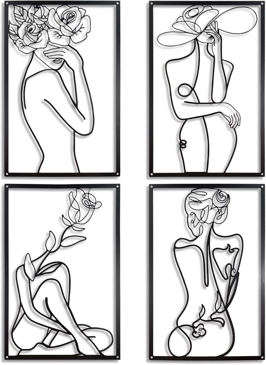 CXRYLZ 4PCS Mental Wall Art Decor, Framed Modern Wall Decor, Aesthetic Wall Decorations, Abstract Flower Line Drawing Artworks, Minimalist Wall Art for Women, Bedroom, Living Room, Bathroom (Black) 9 71gwo dDAKL. AC SL1500