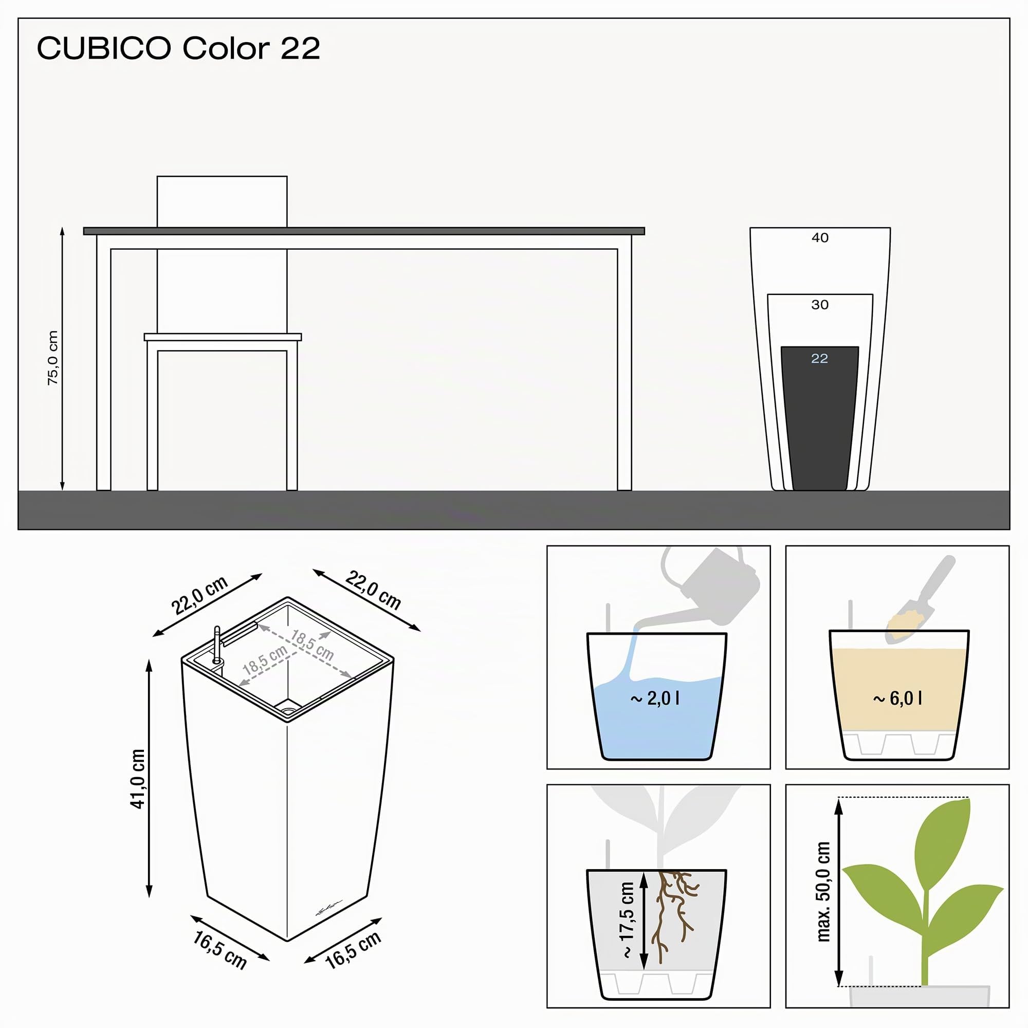 LECHUZA CUBICO Color 22 grigio ardesia 13164