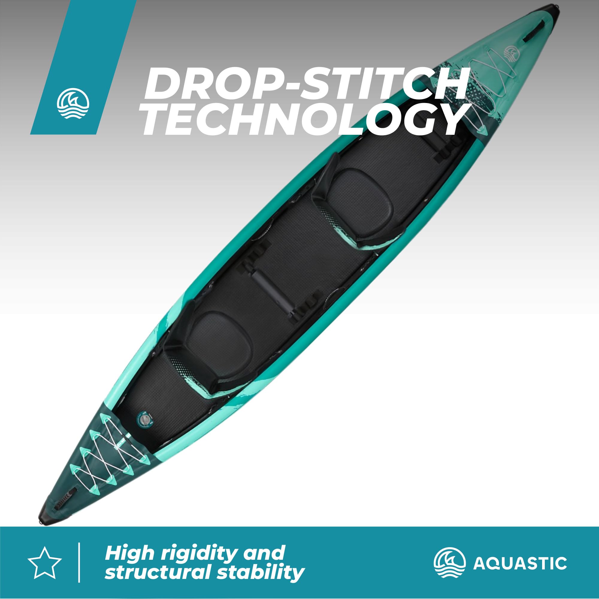 AQUASTIC Cortez 13'9" - Kayak de Loisirs Gonflable pour Deux Personnes, 3 Chambres, quille en V, capacité de Charge jusqu'à 200 kg, équipement : 2 sièges, 2 pagaies, Pompe, Palmes, Sac à Dos