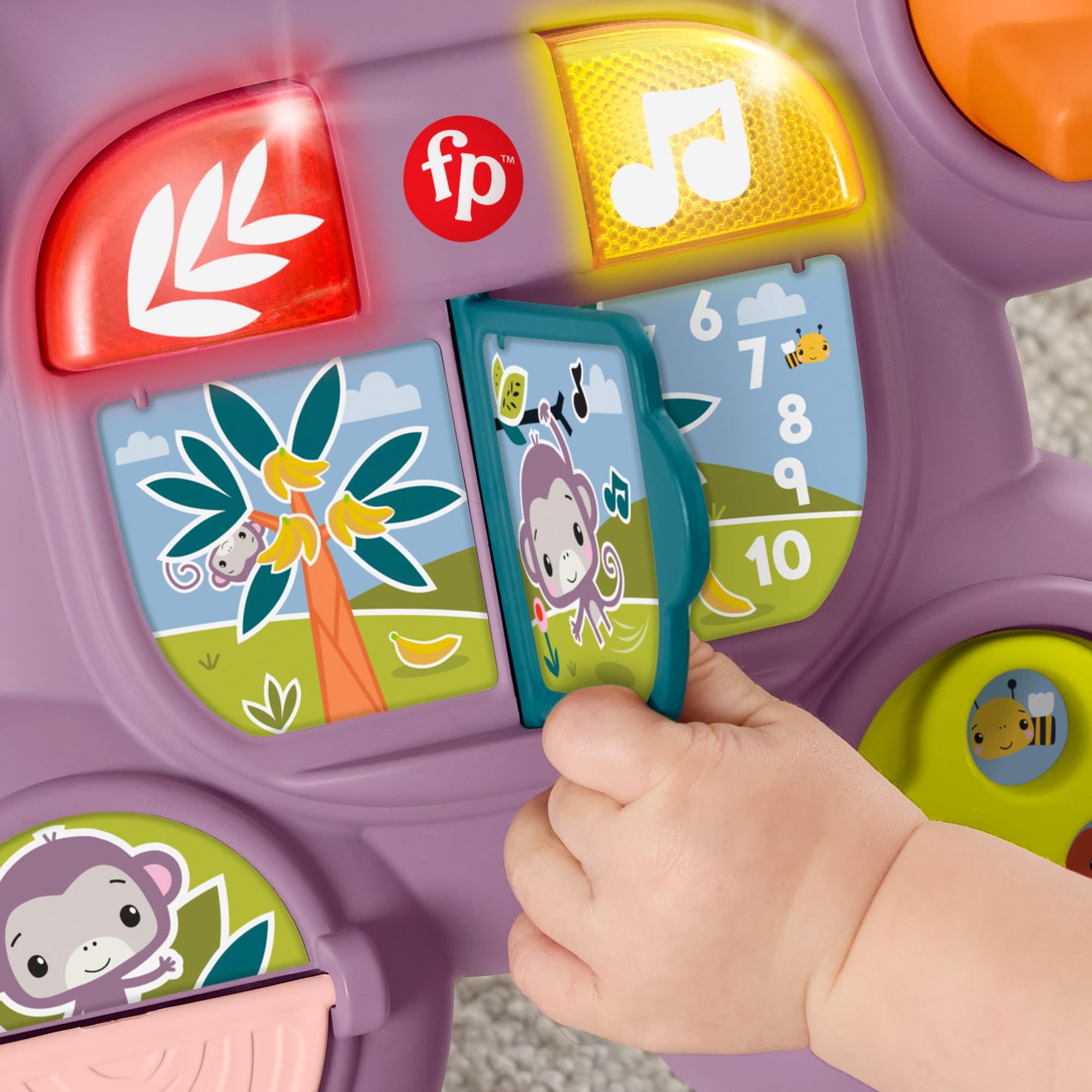 Fisher-Price - Scimmietta Viola Primi Passi, Set per Imparare a Camminare con Musica, luci e attività, 2 modalità di Gioco da seduti e in Piedi, Giocattolo per Bambini, 6+ Mesi, JGW90