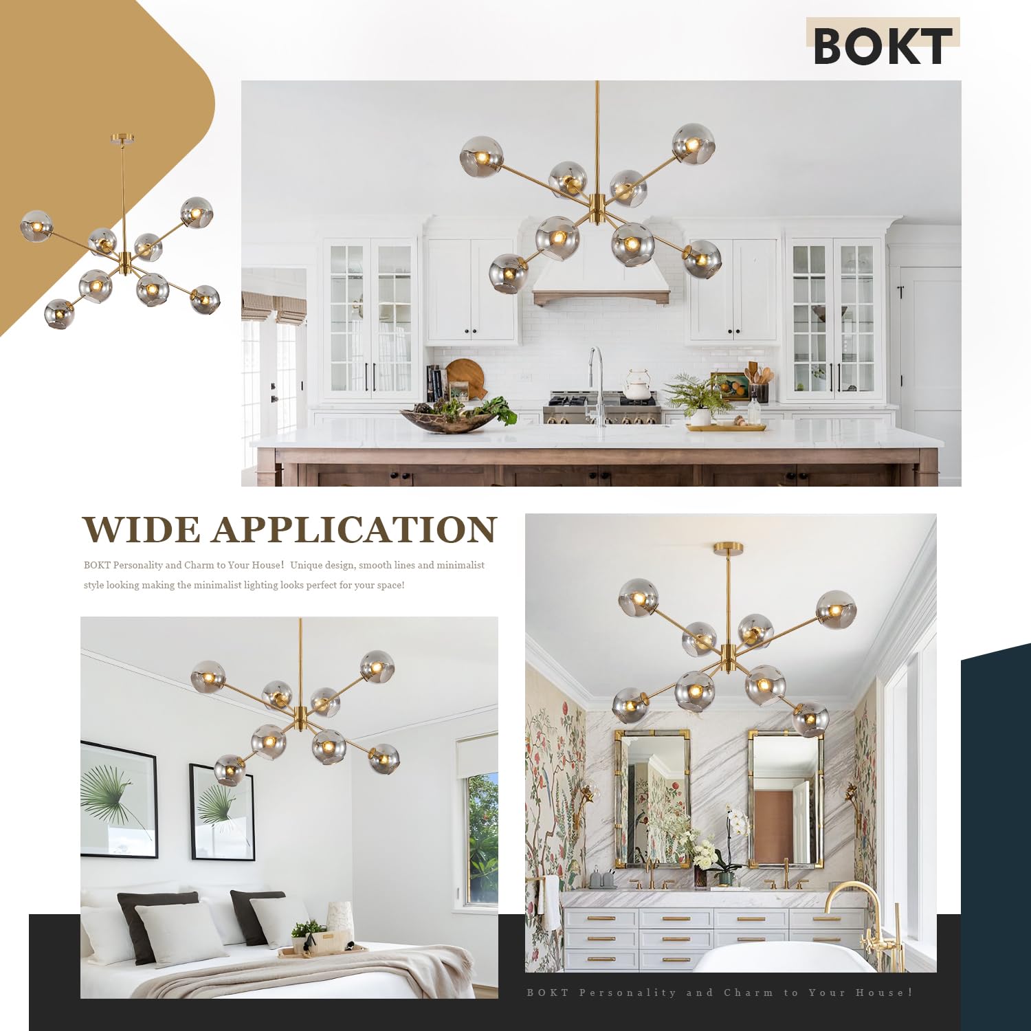Snapklik.com : Modern Vintage Globe Sputnik Chandelier Gold Smoked Gray ...