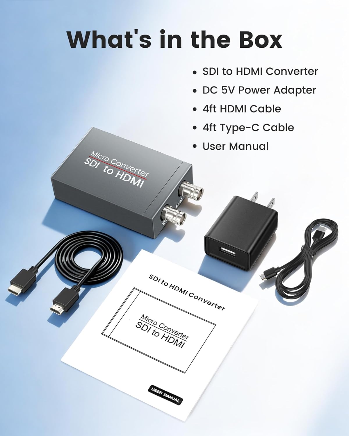 SDI to HDMI Converter with SDI Loop Out, 3G-SDI to HDMI Adapter Video Audio Converter with 4ft HDMI Cable, Support Auto Format Detection, Audio De-embedder for Camera, Monitor (Grey)