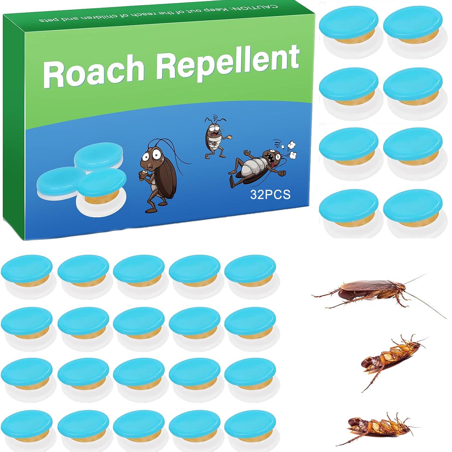 Roach Bait Gel Traps, Roach Bait Stations for Indoor & Outdoor Use Cockroach Control with Protection, 32 Packs