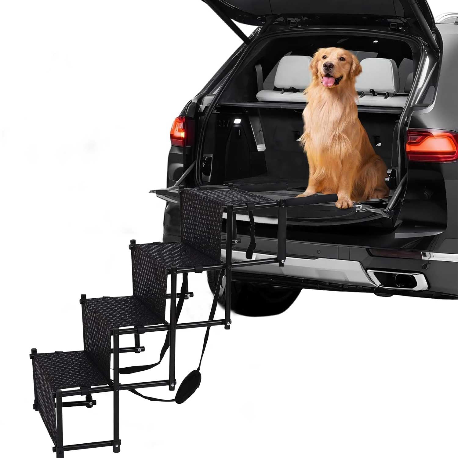 Gziztx Foldable Dog Ramp for Large Dogs, Up to 100 kg, Black, Plastic with Rubber Surface