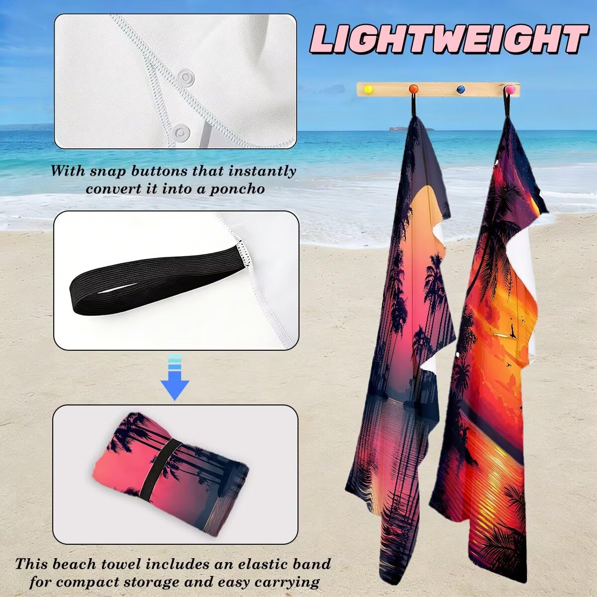 Toalla Playa 90x200 cm, Toalla Gimnasio Microfibra Secado Rapido, Juego de 2 Antiarena Toallas de Playa, Ligera Compacta Toallas Microfibra Grande para Viaje, Regalo Hombre Mujer (Paisaje) -5109