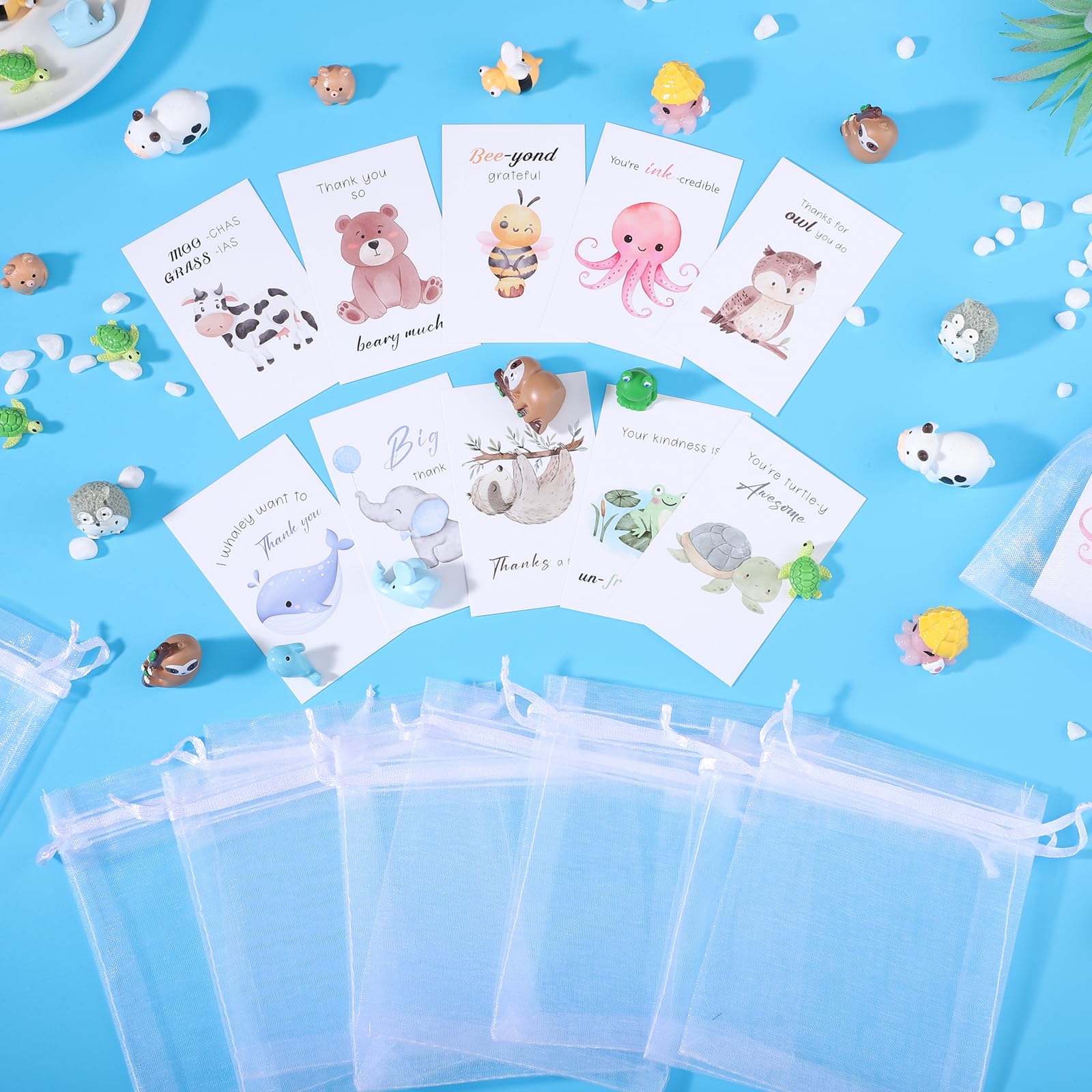 BESARME 50 Set Employee Appreciation Gifts Bulk, Appreciation Gifts for Coworkers Staff Thank You Gift Resin Animal Gift Set with Inspirational Note Cards