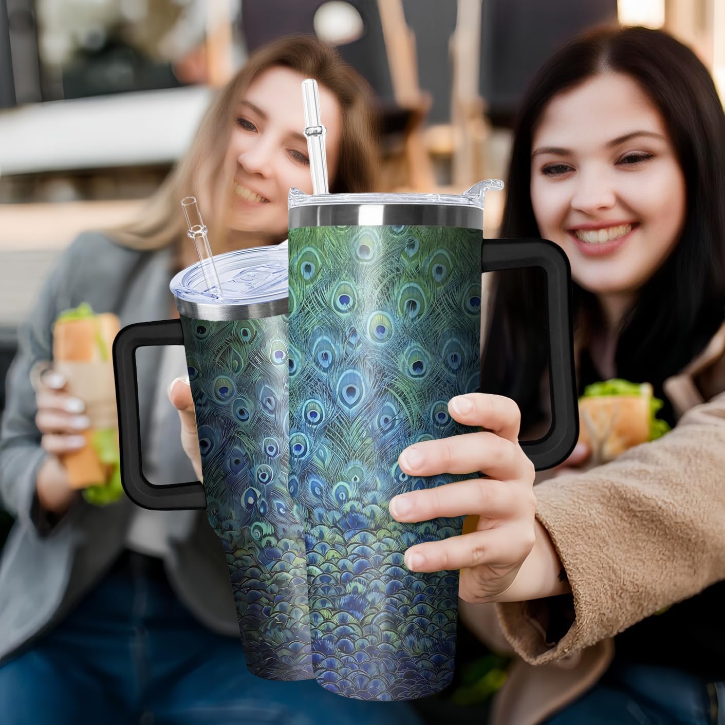 40oz Peacock Tumbler with Handle and Straw, Animal Lovers Gifts for Women, Colorful Bird Stainless Steel Travel Mug Water Bottle, Vacuum Insulated Cup with Lid - Image 7