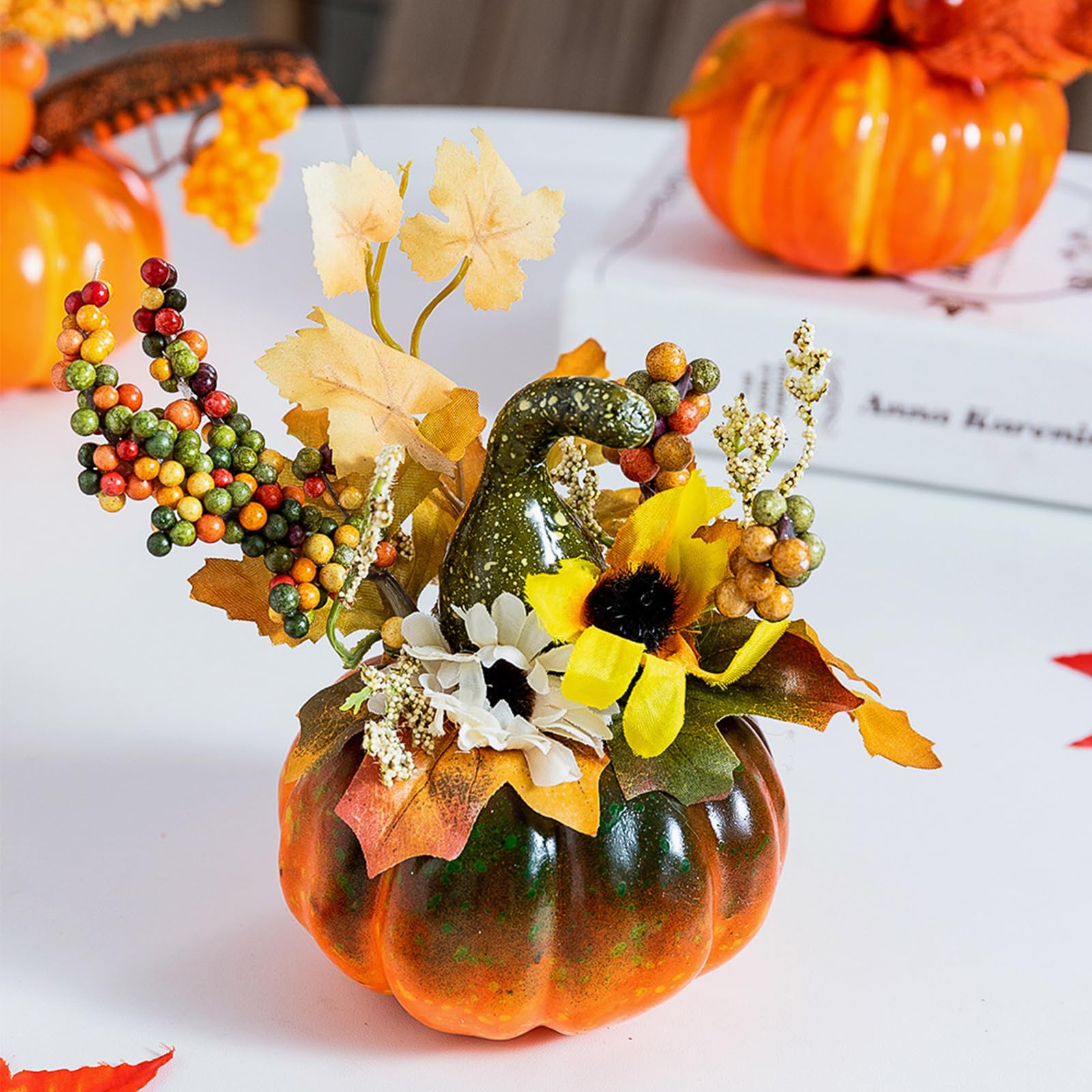 Künstlicher Herbst Kürbis Deko - Mit Sonnenblumen Für Halloween & Thanksgiving