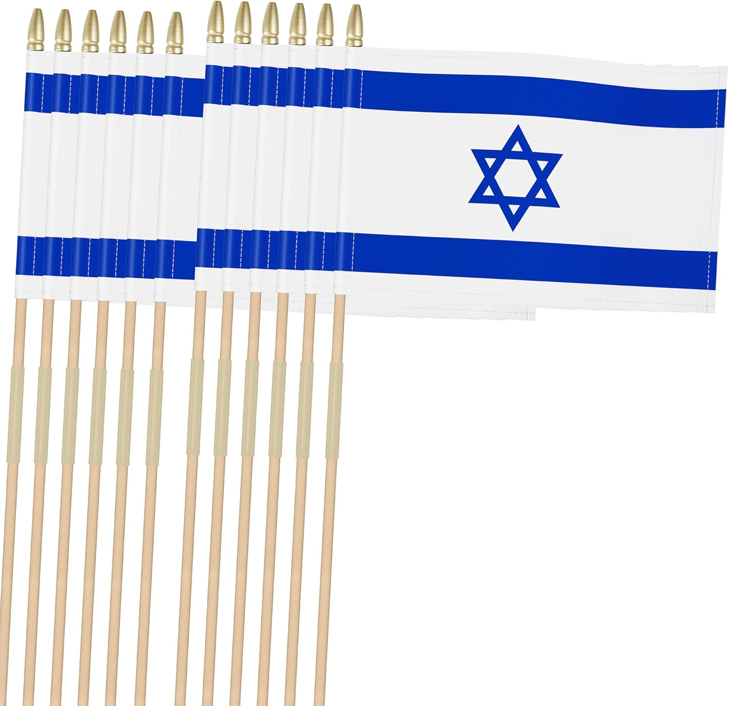 Heavy Duty 12 Pack 12x18 Inch Large Israeli Flags on Stick 35” Tall Israel Stick Flags Durable Break-Resistant 5/16” Birch Pole 300D Oxford Fabric Yom Ha'atzmaut Hanukkah Yard & Festival Decorations