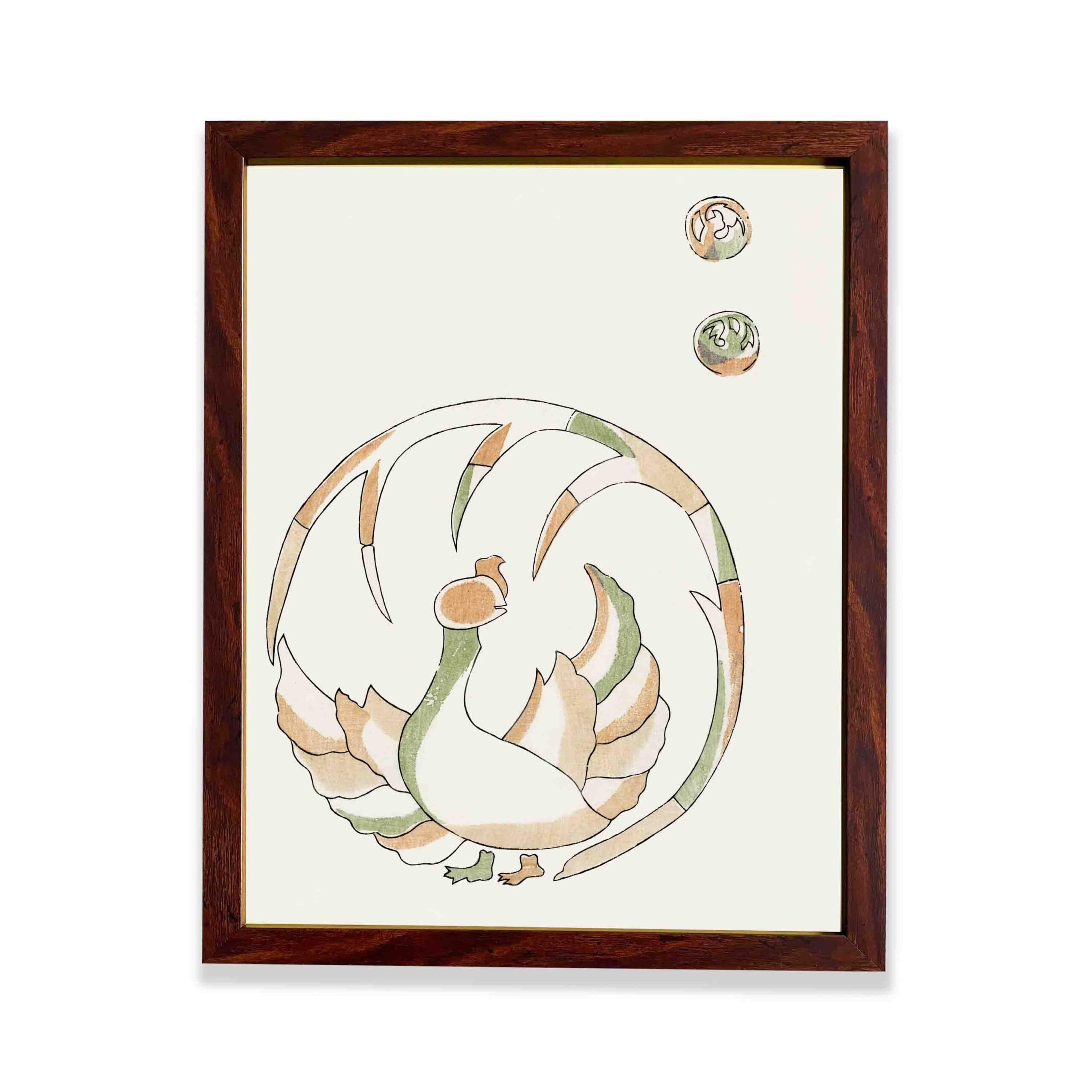 INFIDU Japanese vintage original woodblock print of rooster Vintage Art