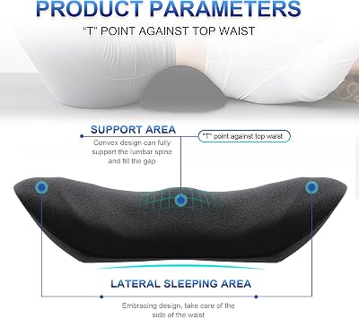 Lumbar Support Pillow, Ergonomic Back Cushion for Office Chair with Adjustable Straps & Detachable Breathable Cover,Memory Foam Car Lumbar Pillow, Back Support Pillow for Car, Office,Bed Rest,A-Black