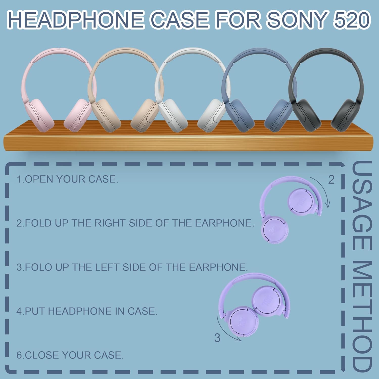 Headphone Case for JBL Tune 510BT 520BT, Hard Portable Headphone Carrying Case, Over Ear Headphone Storage Protective Case (Blue) - Image 2