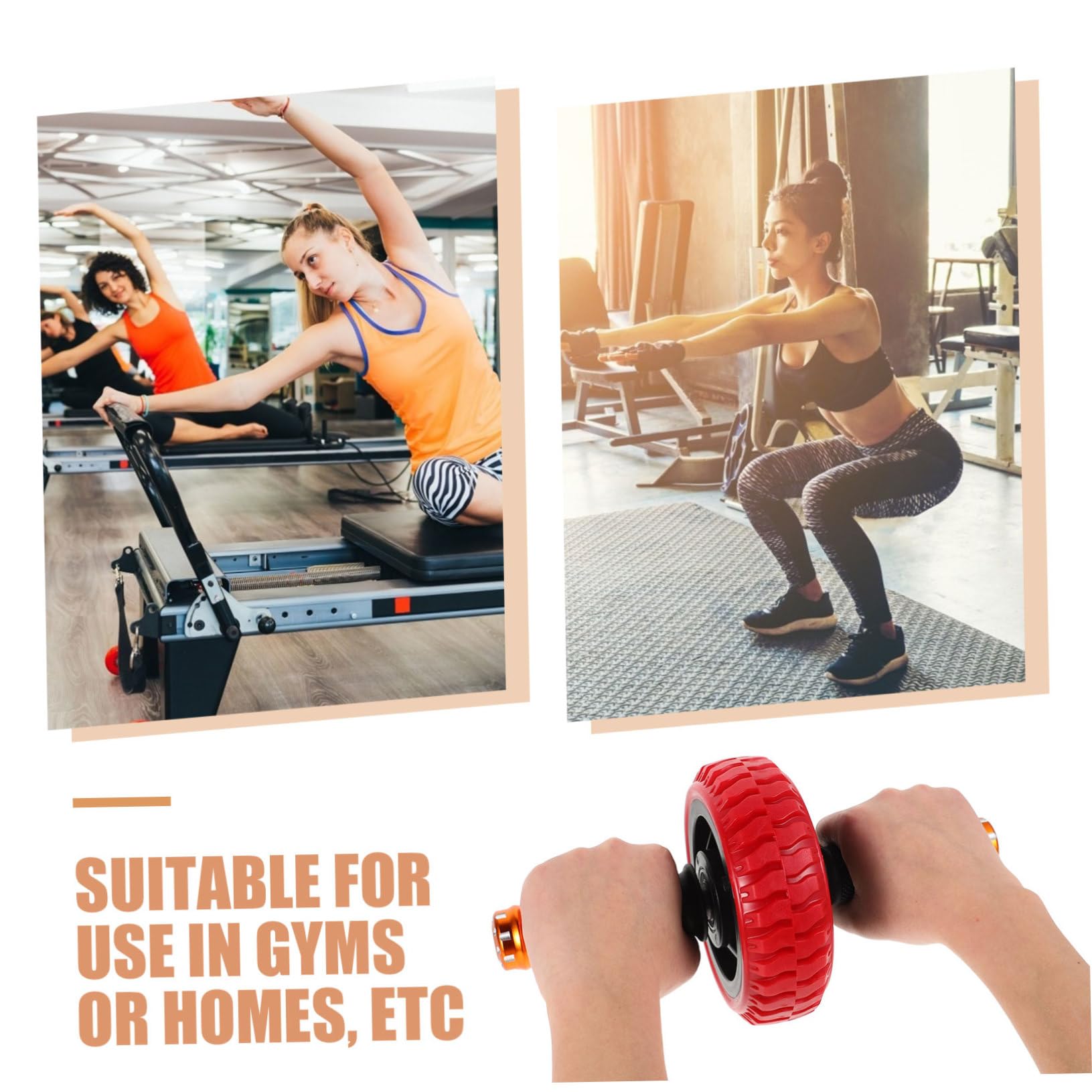 Cabilock Ruota Addominale Fitness Portatile Rosso con Manici Antiscivolo per Allenamento Core Completo Attrezzo Piccolo per Casa e Ufficio Strumento Multi-funzione per Esercizi Addominali
