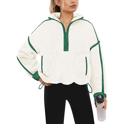 Yanekop Womens Quarter Zip Pullover Sherpa Fleece Jacket Oversized Zip Up Sweatshirt Half Zip Pullover Fuzzy Outerwear