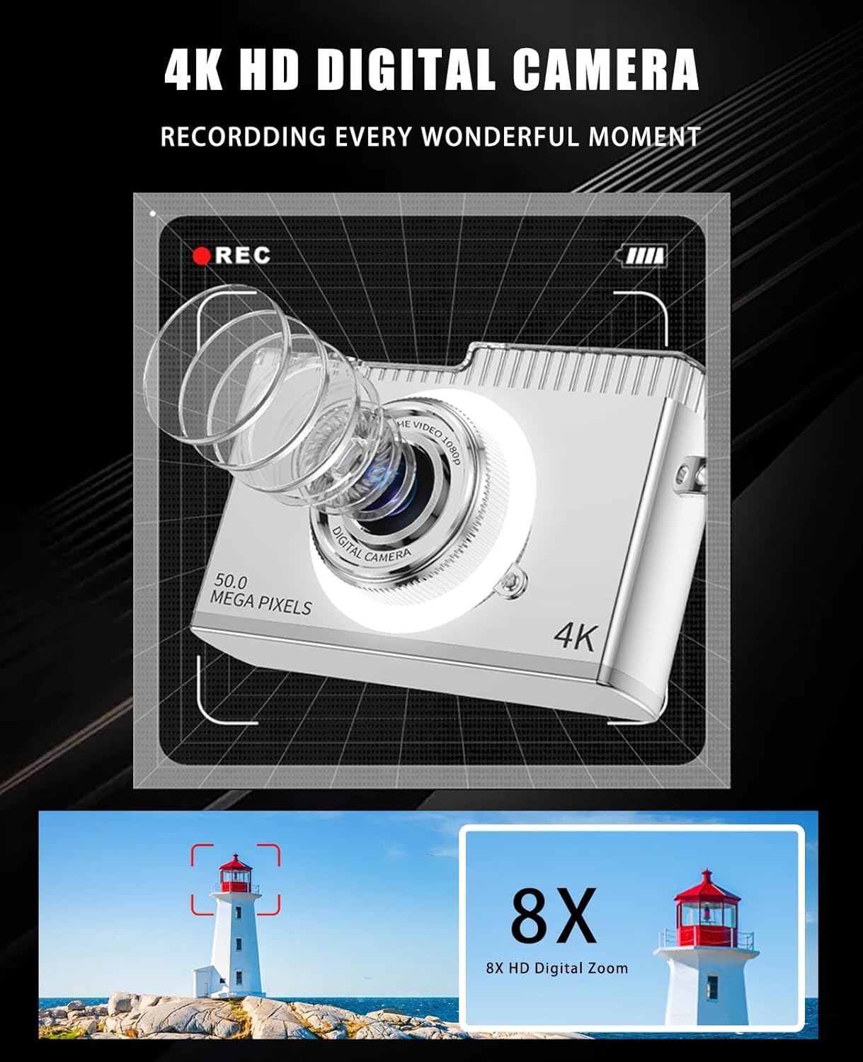 Kids Selfie Camera,8X Digital Zoom,40MP HD 1080P Video,with 32GB TF Card,Lanyard,USB-C Charging,Safe Durable Kids Digital Camera,Christmas Birthday Toy Gifts