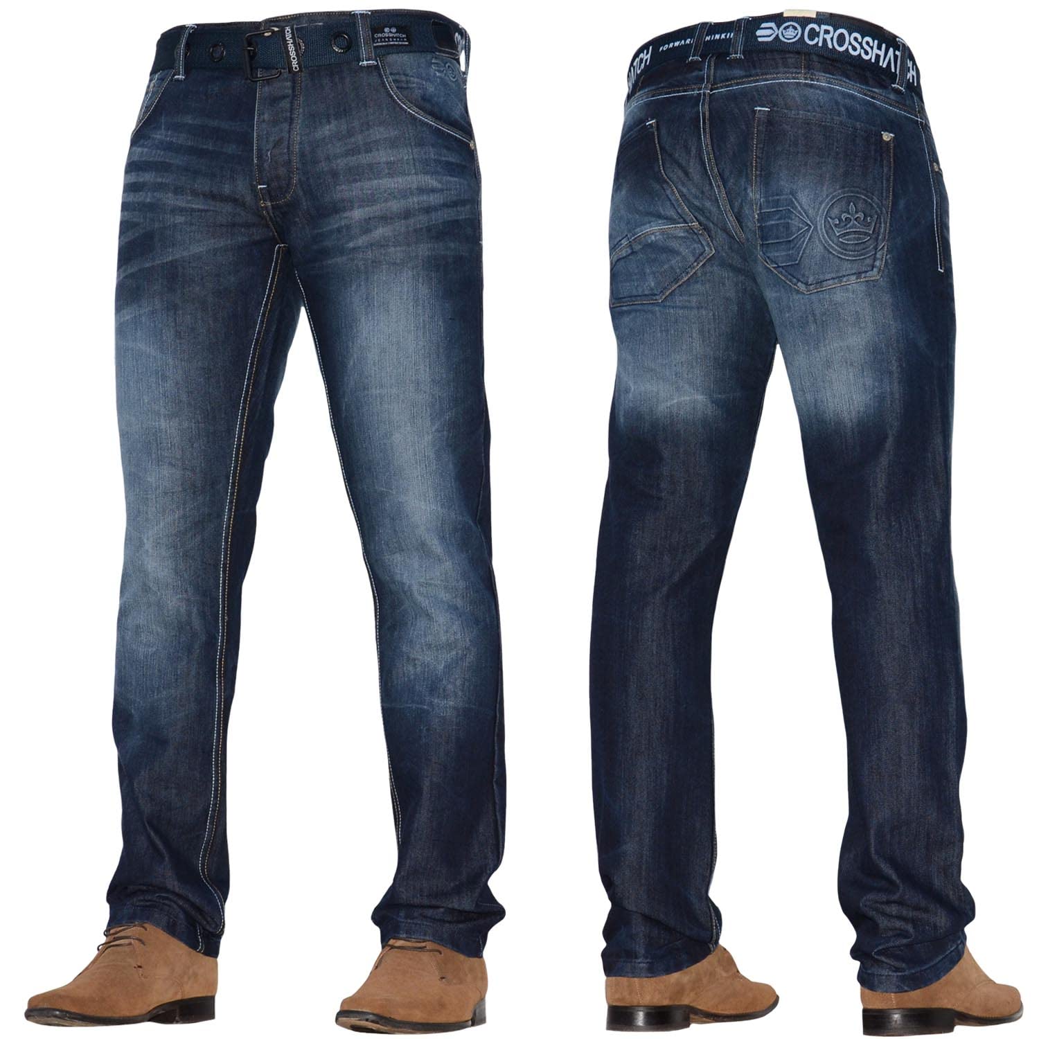 Mens 'Frinced' Classic Straight Leg Stretch Jeans Fashion Regular Fit Stylish Branded Denim by JeanBase Dark Blue (Non-Stretch) 30W X 32L