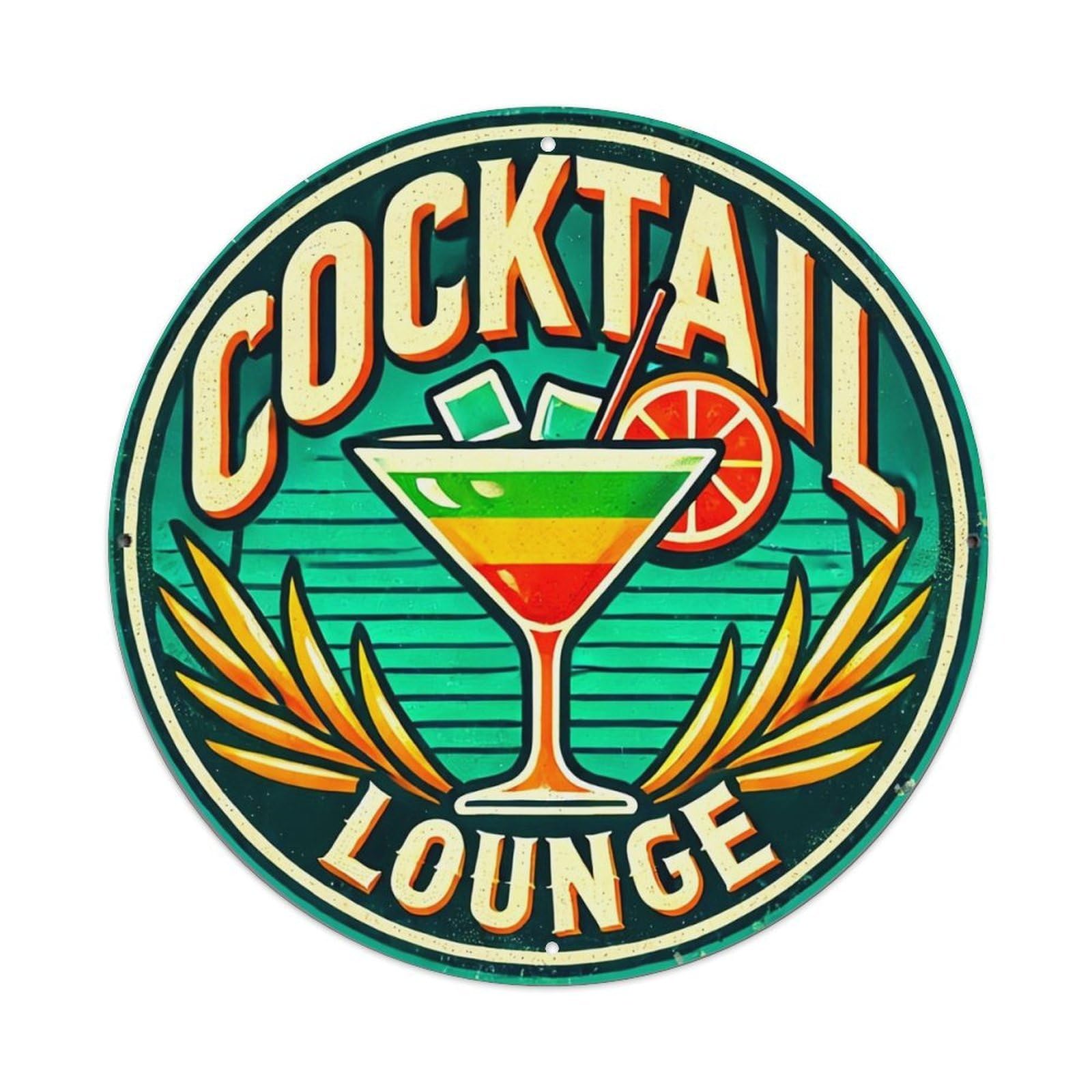 Cocktail Lounge Sign Art Design Retro Metal Sign Round Tin Sign, Vintage Decor Art Poster for Bar, Home, Man Cave, Kitchen, Laundry Room Gift 8x8Inch