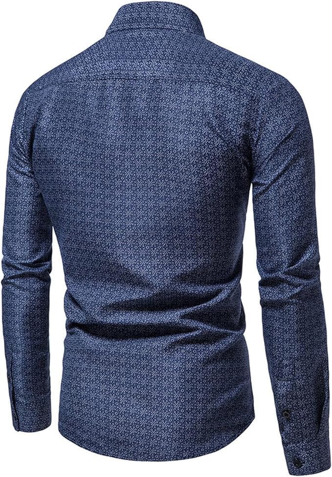 Men's Printed Dress Shirts Slim Fit Long Sleeve Button Down Shirts Stylish Casual Business Dress Shirt