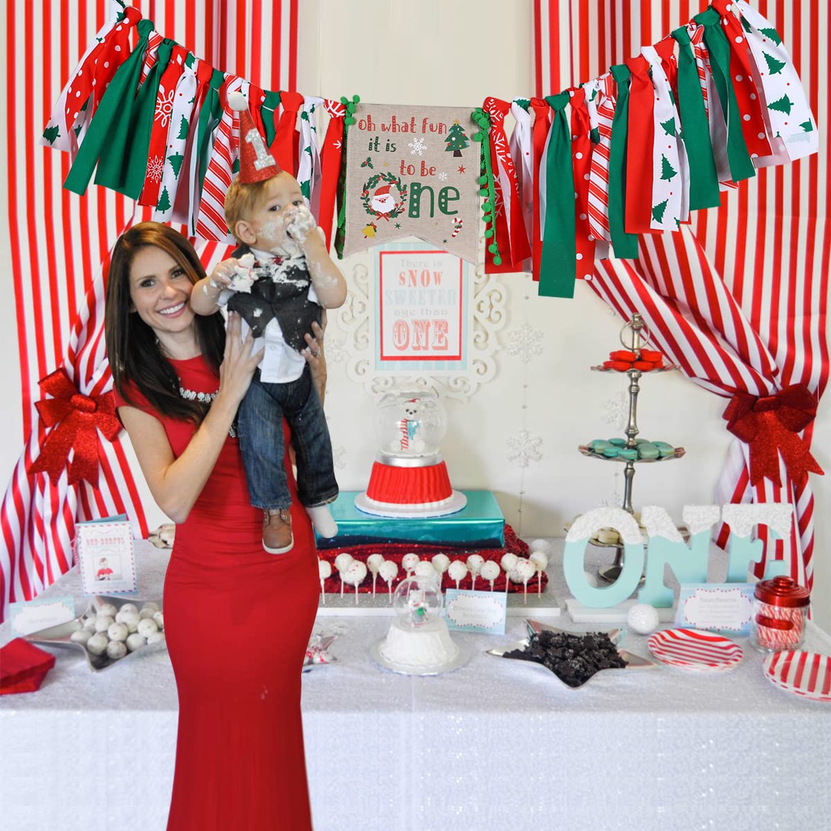 1. Geburtstag Banner Für Hochstuhl – Weihnachts-Deko In Grün & Rot Aus Jute | Baby-Party-Dekoration