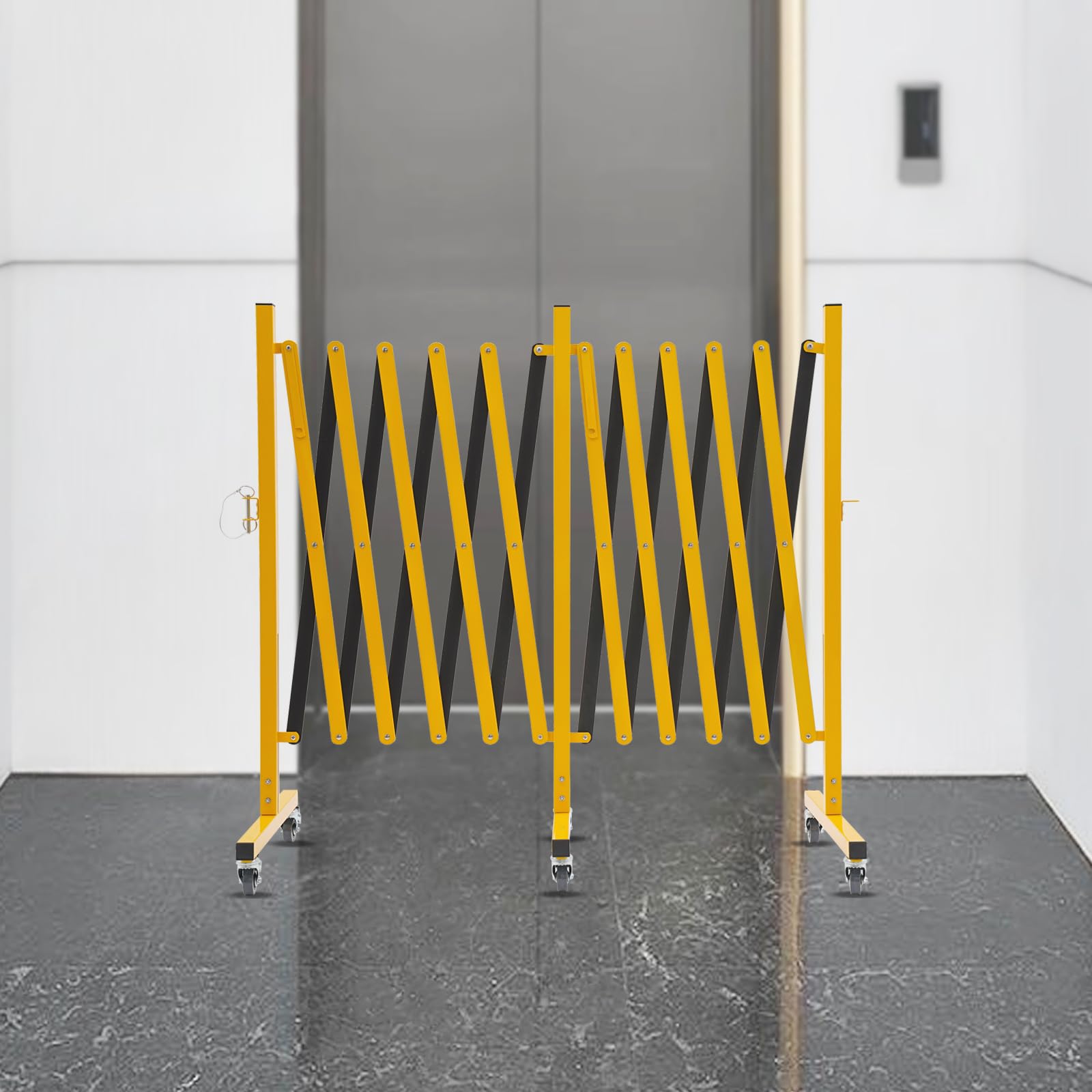 Industrial Expandable Barricade, 16 FT Metal Safety Barrier with Casters Adjustable Traffic Fence Mobile Barrier Gate for Basements Garages Parking Lot